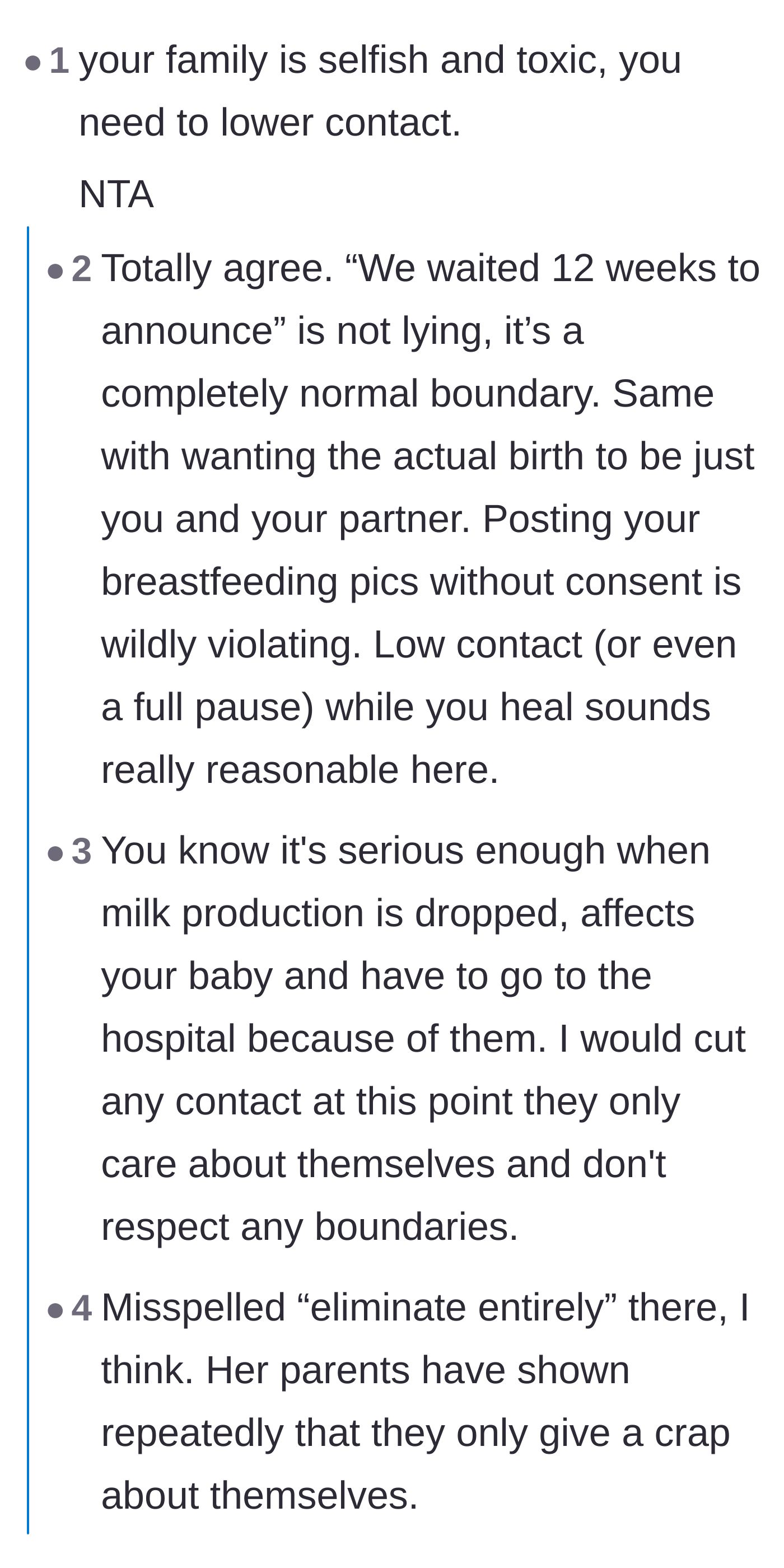 Comment thread 1 - Discussion on the biological absurdity of demanding immediate pregnancy news and the severe physical toll the parents' tantrums caused.