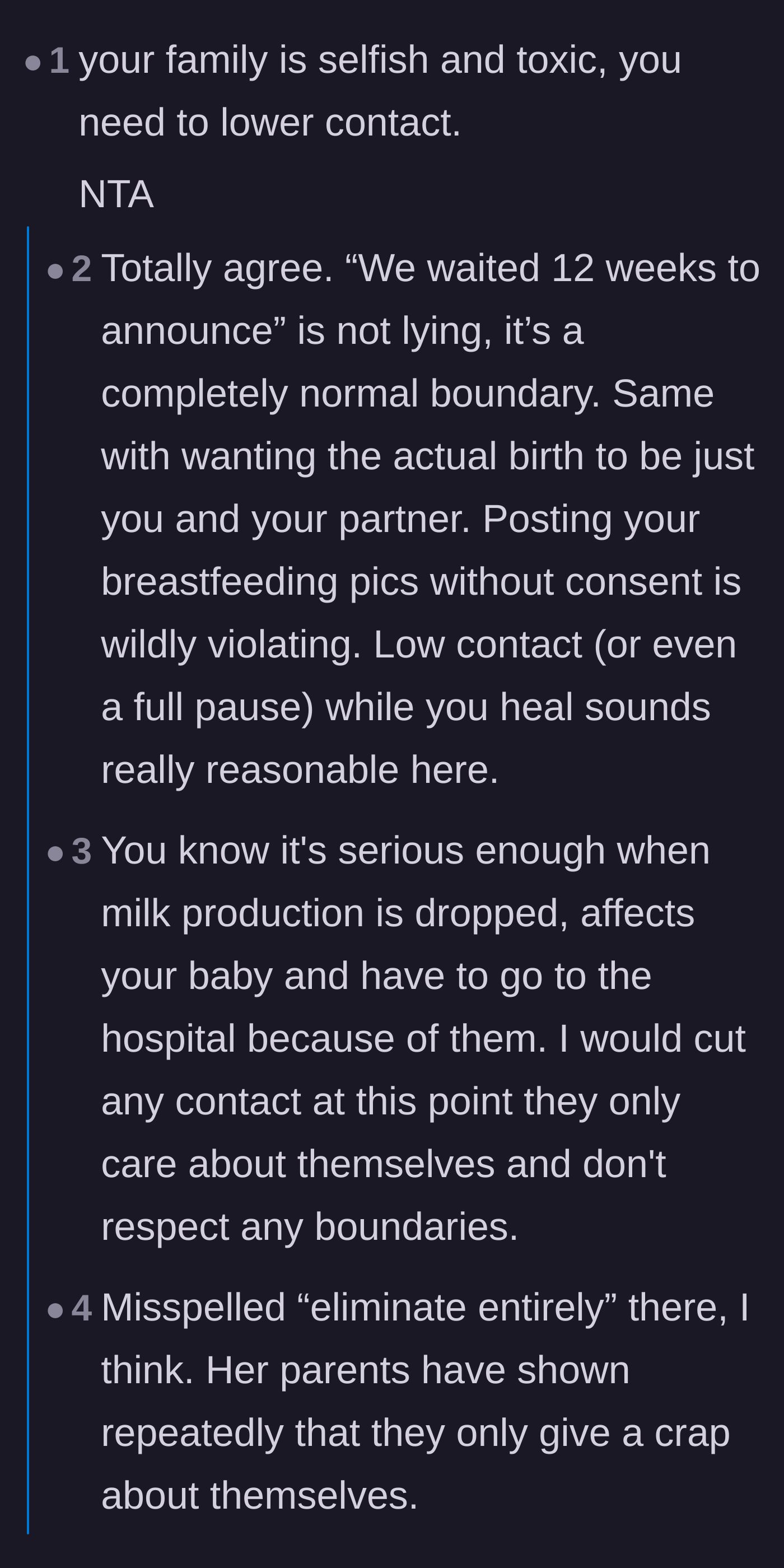 Comment thread 1 - Discussion on the biological absurdity of demanding immediate pregnancy news and the severe physical toll the parents' tantrums caused.
