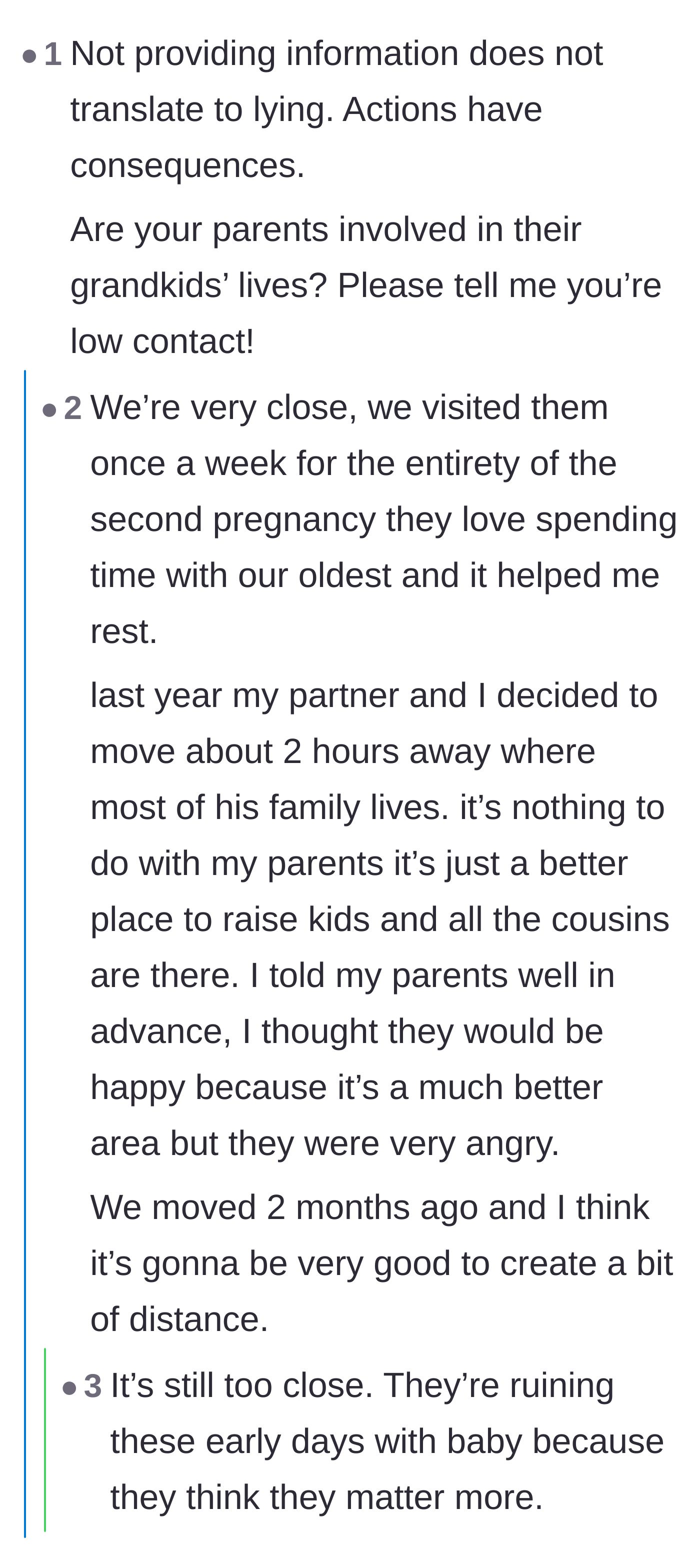 Comment thread 2 - Analysis of the parents' angry reaction to the main character moving two hours away as a textbook sign of narcissistic control.