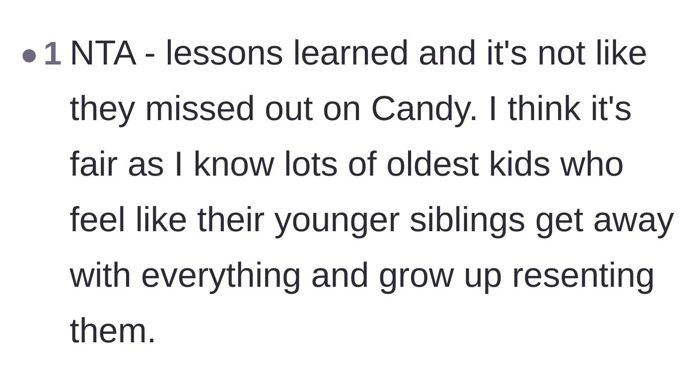 Comment thread 2 - Discussion on how oldest children often grow up resenting younger siblings who get away with everything