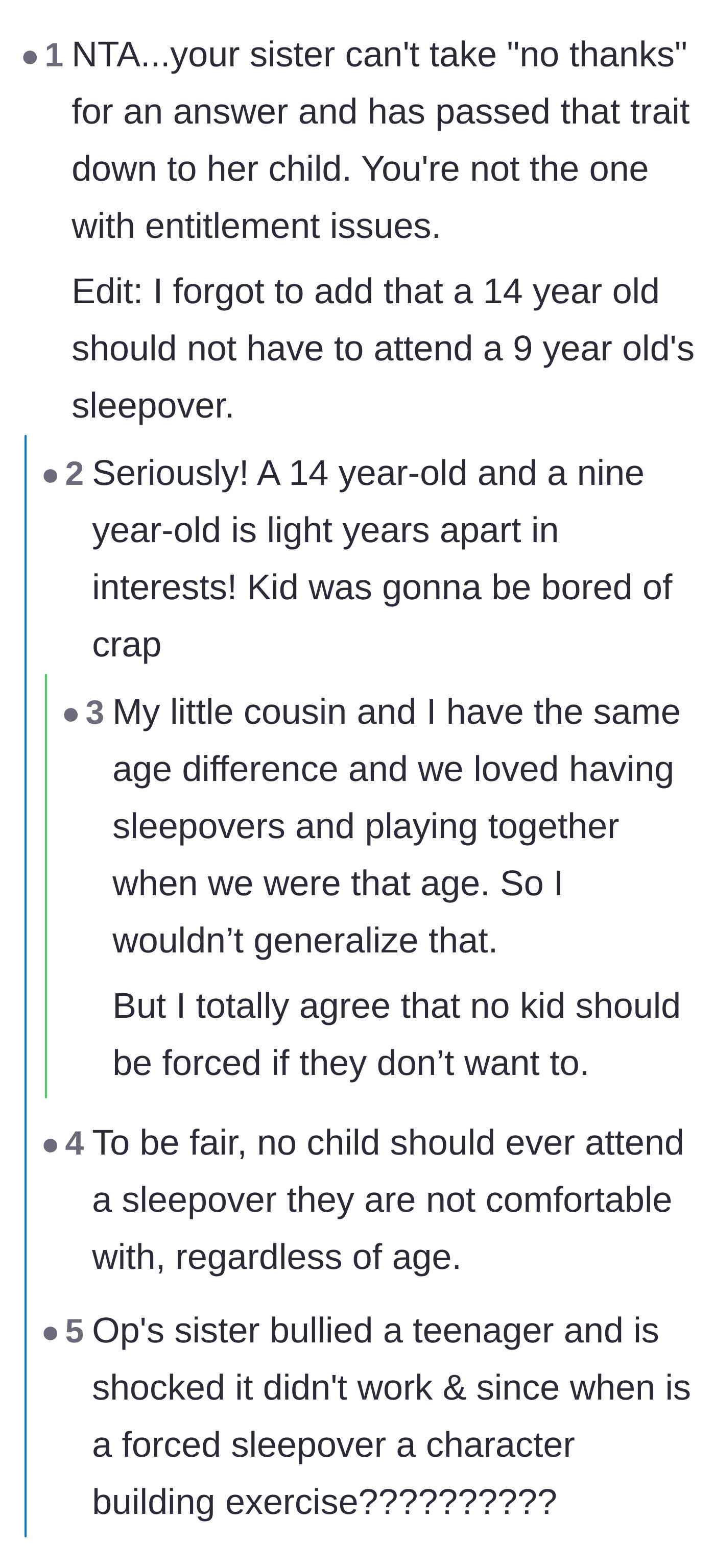 Comment thread 2 - A debate on the developmental age gap and why teenagers shouldn't be forced to entertain nine-year-olds.