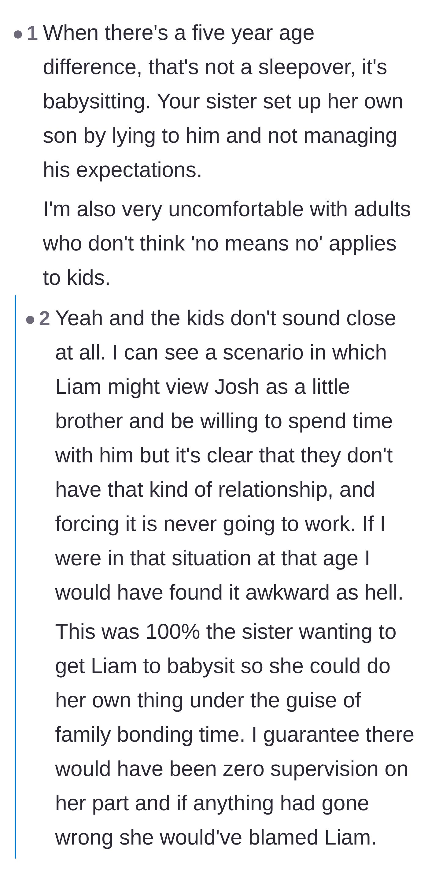 Comment thread 4 - Commenters argue that a forced sleepover with a much younger child is essentially unpaid babysitting.