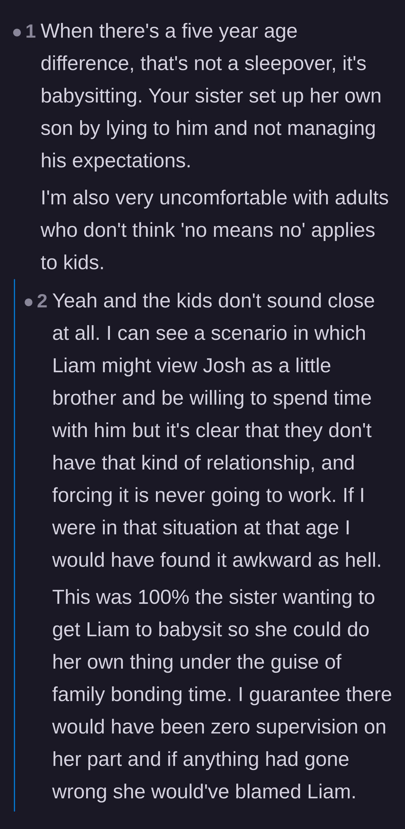 Comment thread 4 - Commenters argue that a forced sleepover with a much younger child is essentially unpaid babysitting.