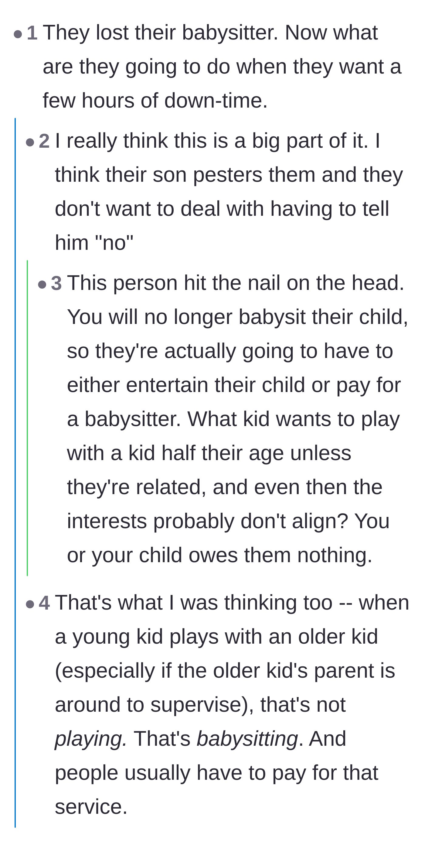 Comment thread 1 - Readers pointing out the neighbors are just upset they lost a free babysitter and have to entertain their own child