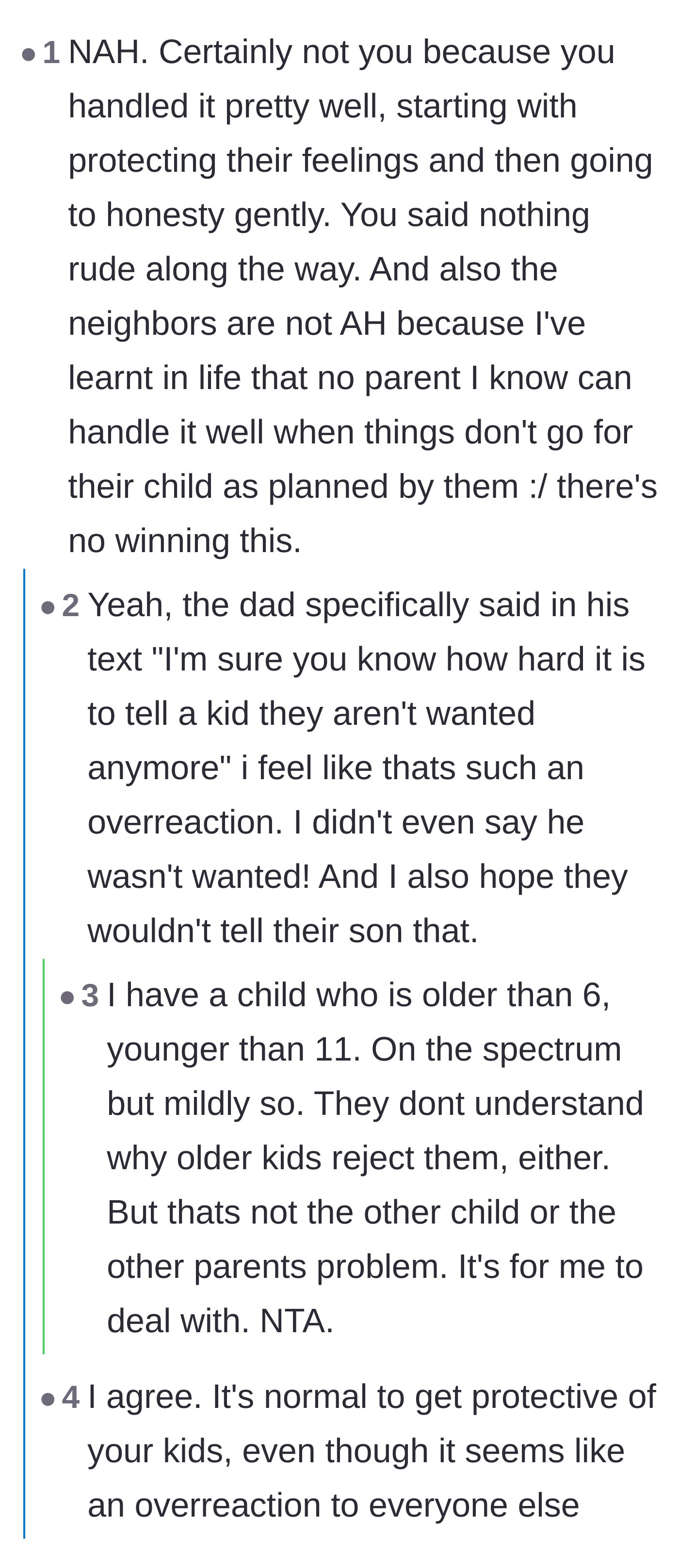 Comment thread 4 - A deep dive into the neighbor dad's manipulative text trying to guilt-trip the mother