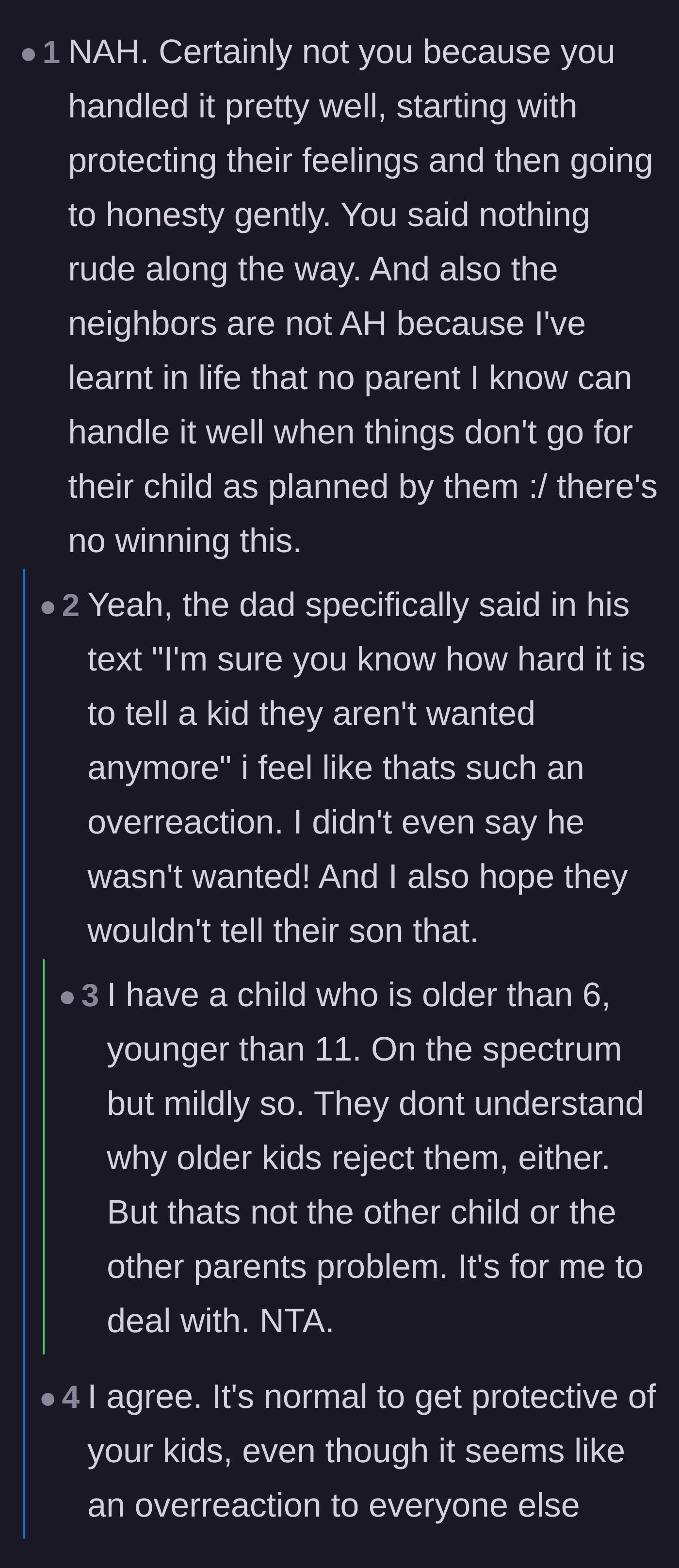 Comment thread 4 - A deep dive into the neighbor dad's manipulative text trying to guilt-trip the mother