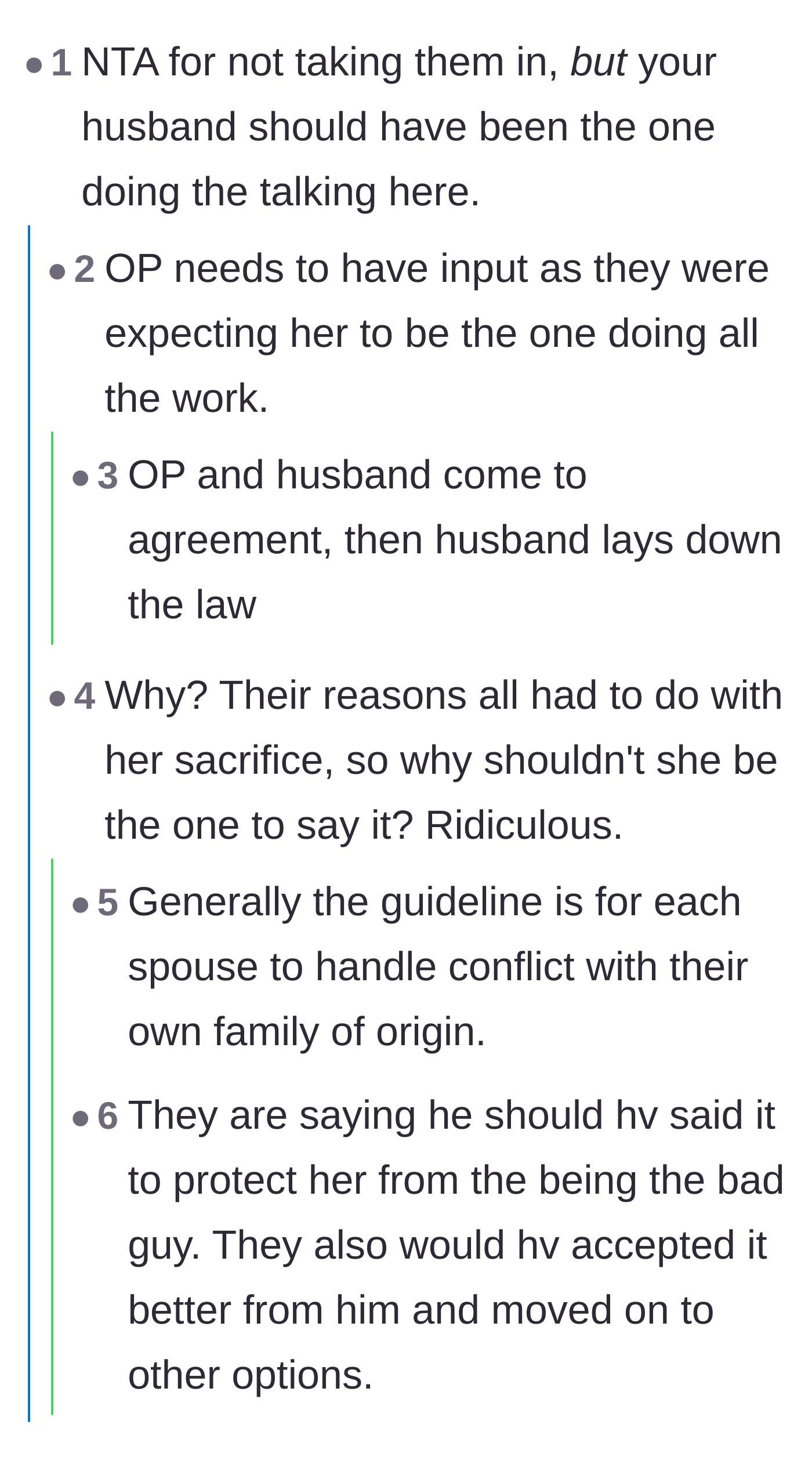 Comment thread 3 - Argument over whether the husband should have been the one to formally reject his family's demands to protect his wife.