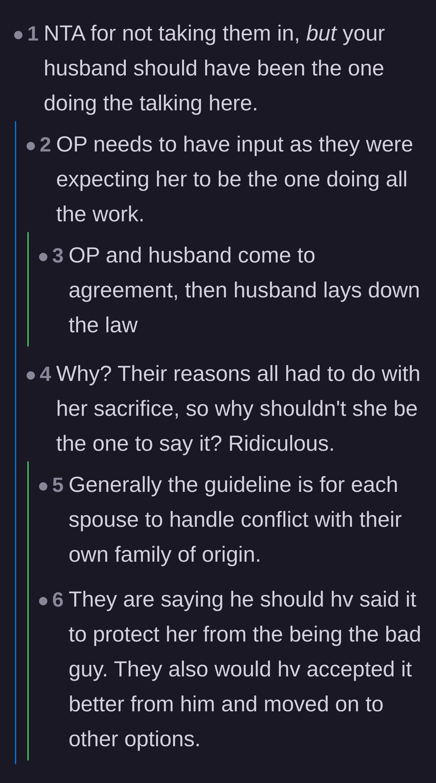 Comment thread 3 - Argument over whether the husband should have been the one to formally reject his family's demands to protect his wife.