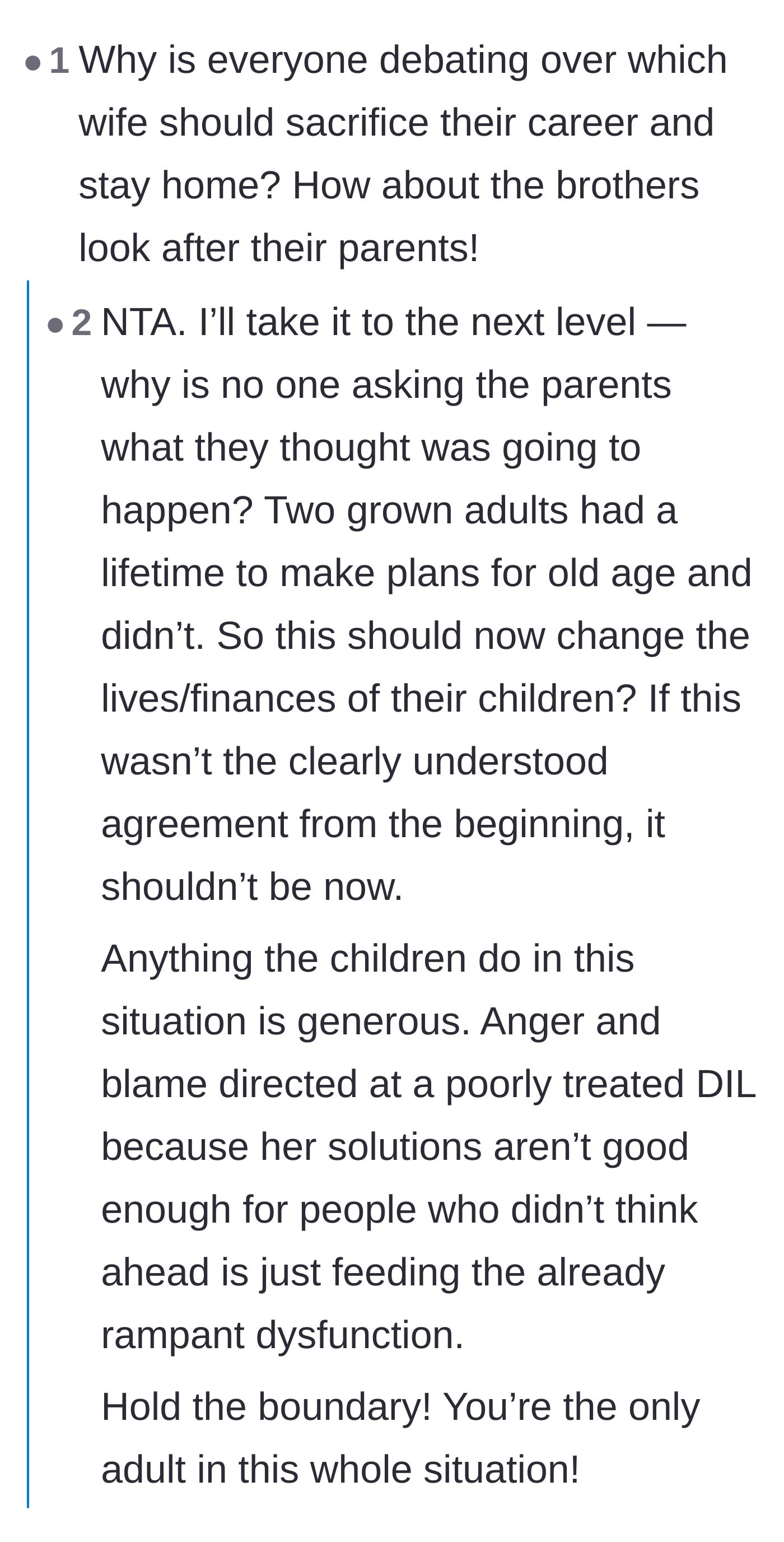 Comment thread 5 - Commentary pointing out the parents' failure to plan for their own aging and retirement.