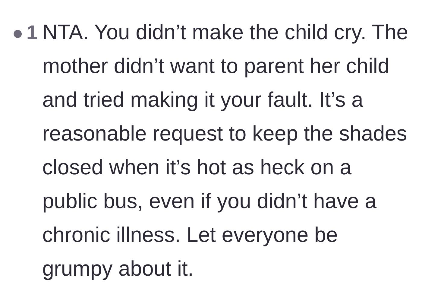 Comment thread 6 - Assurance that the author did not cause the child's tears, placing the blame squarely on the mother's refusal to parent.
