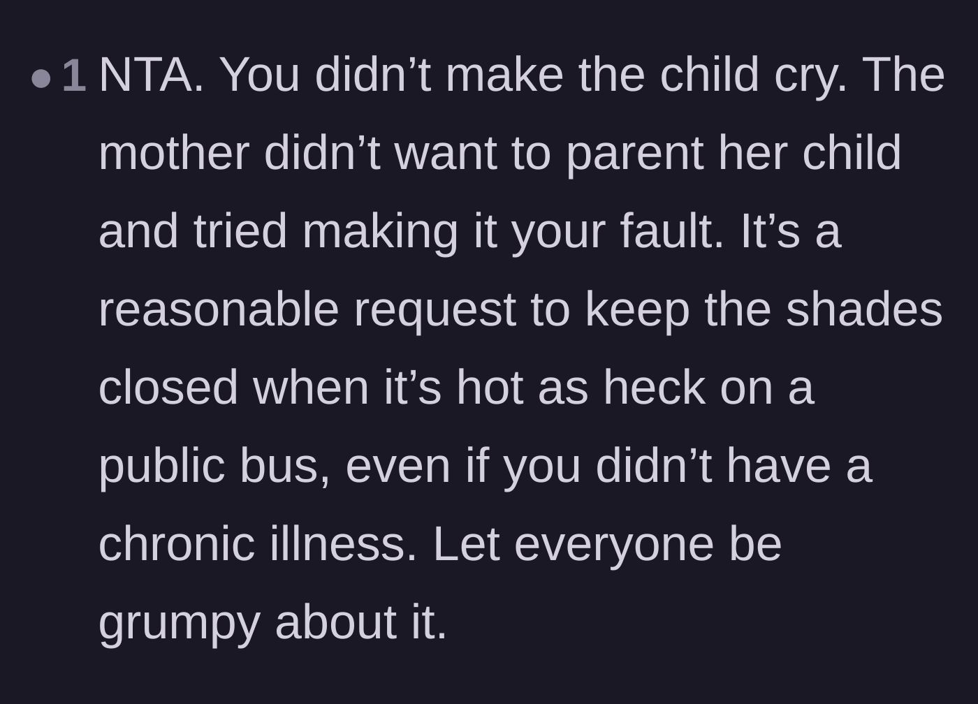 Comment thread 6 - Assurance that the author did not cause the child's tears, placing the blame squarely on the mother's refusal to parent.