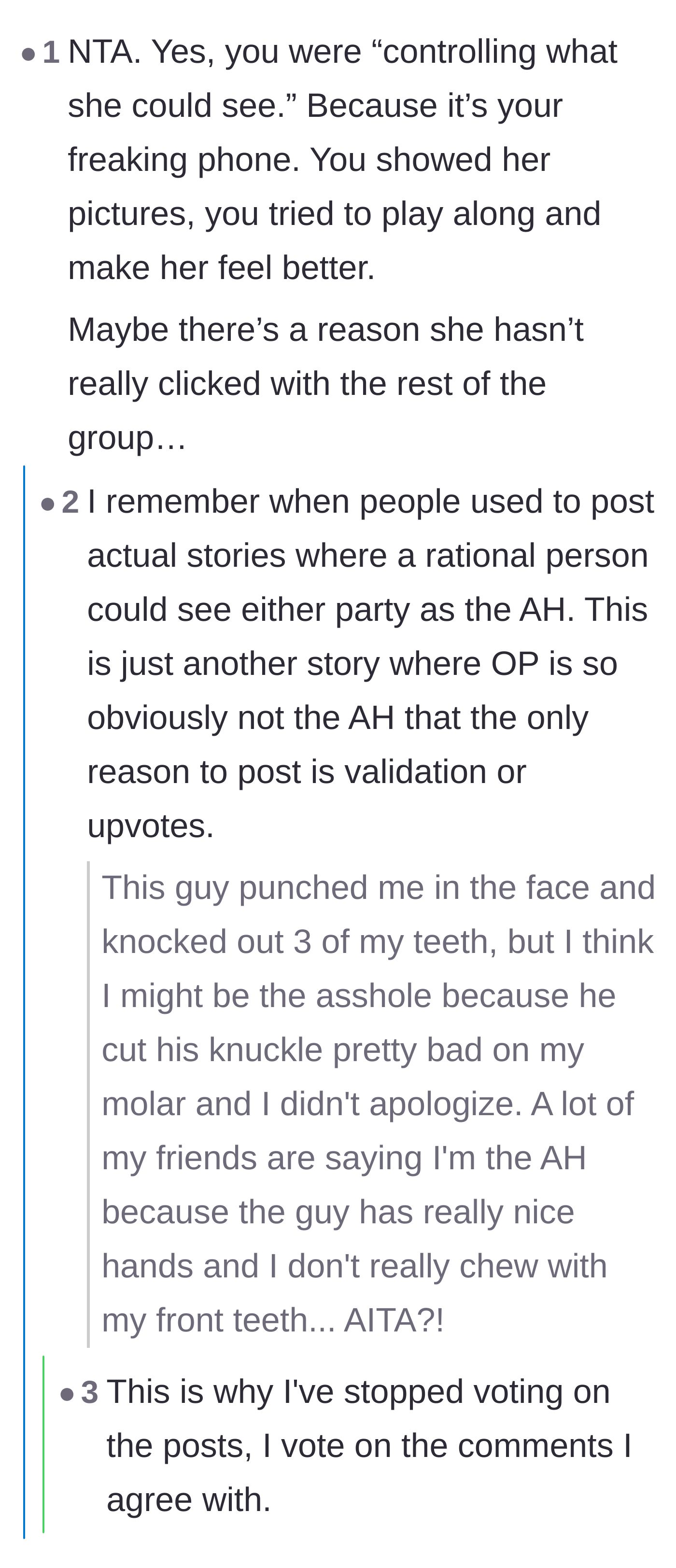 Comment thread 2 - Agreeing that controlling your own phone is normal, alongside a hilarious joke about obvious innocence.
