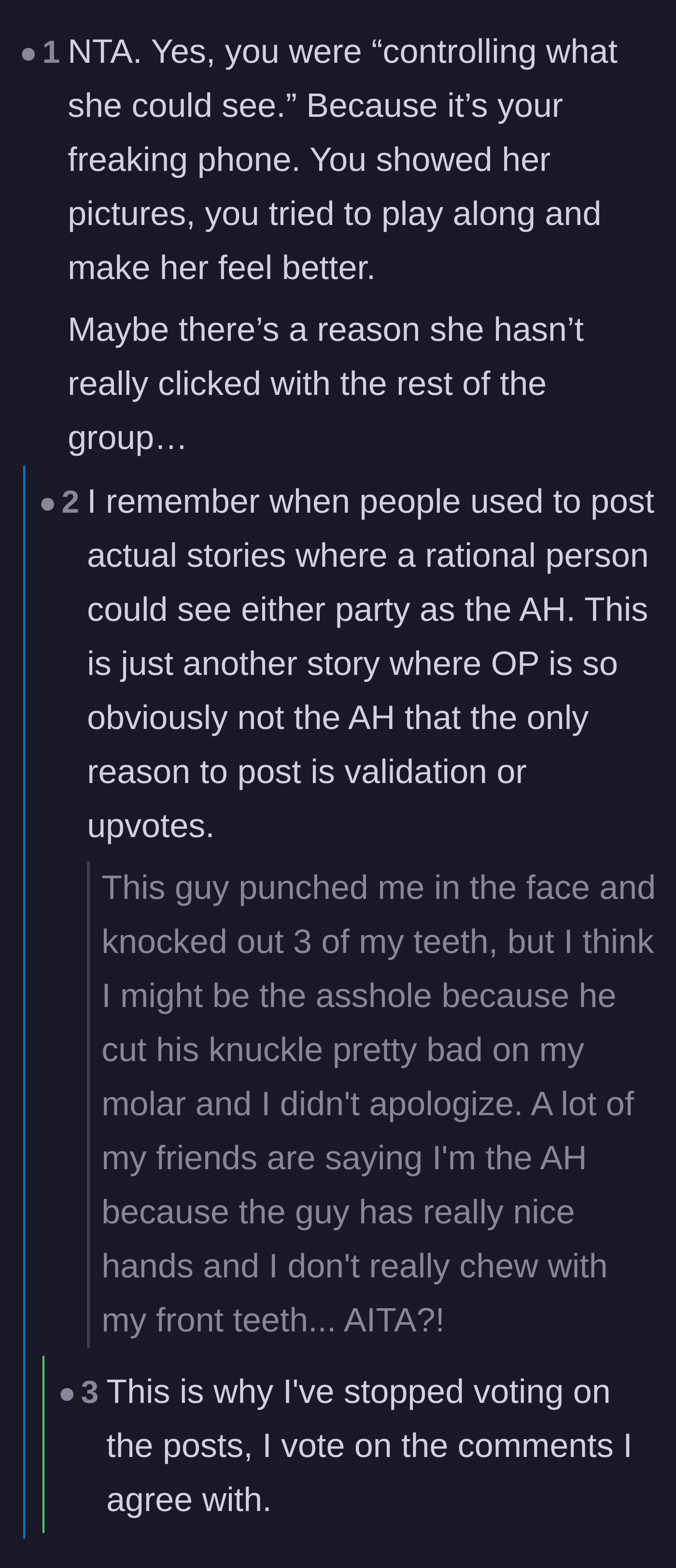 Comment thread 2 - Agreeing that controlling your own phone is normal, alongside a hilarious joke about obvious innocence.