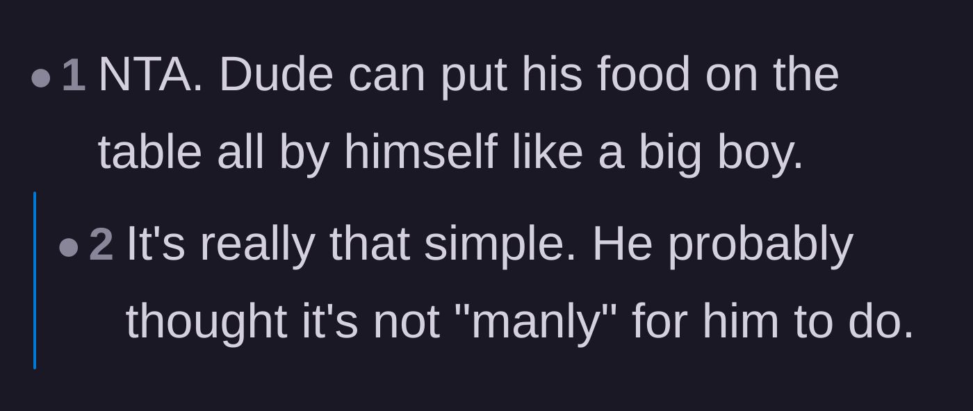 Comment thread 2 - Readers bluntly agreeing the coworker is fully capable of putting his own food on a table without help.