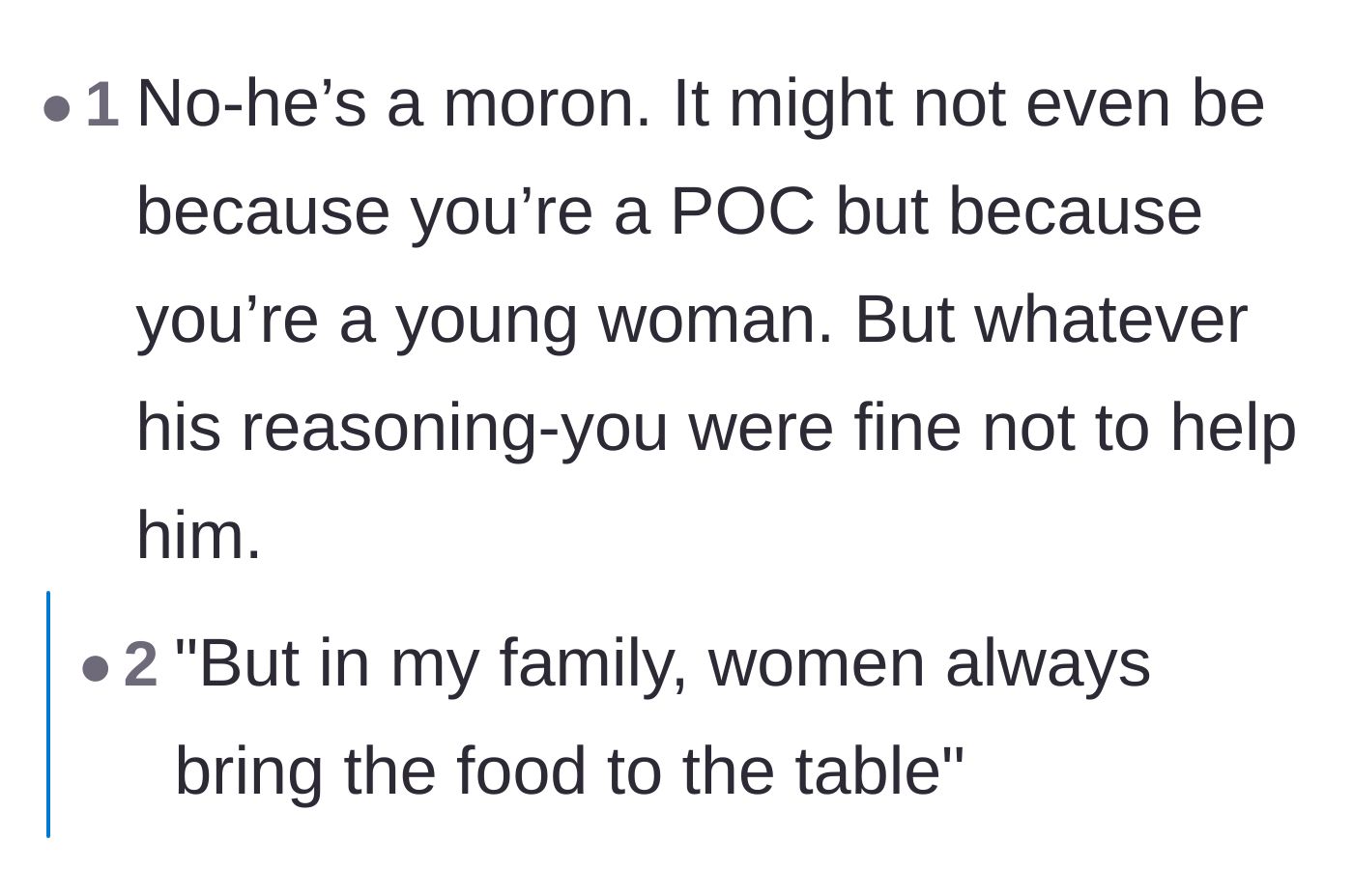 Comment thread 4 - Debating whether the coworker's behavior was driven by sexism, ageism, or just pure ignorance.