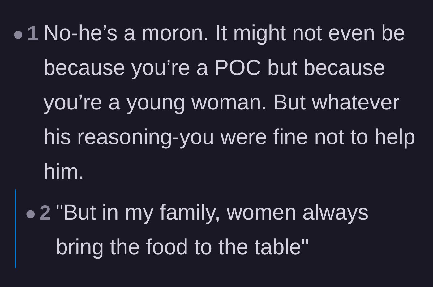 Comment thread 4 - Debating whether the coworker's behavior was driven by sexism, ageism, or just pure ignorance.