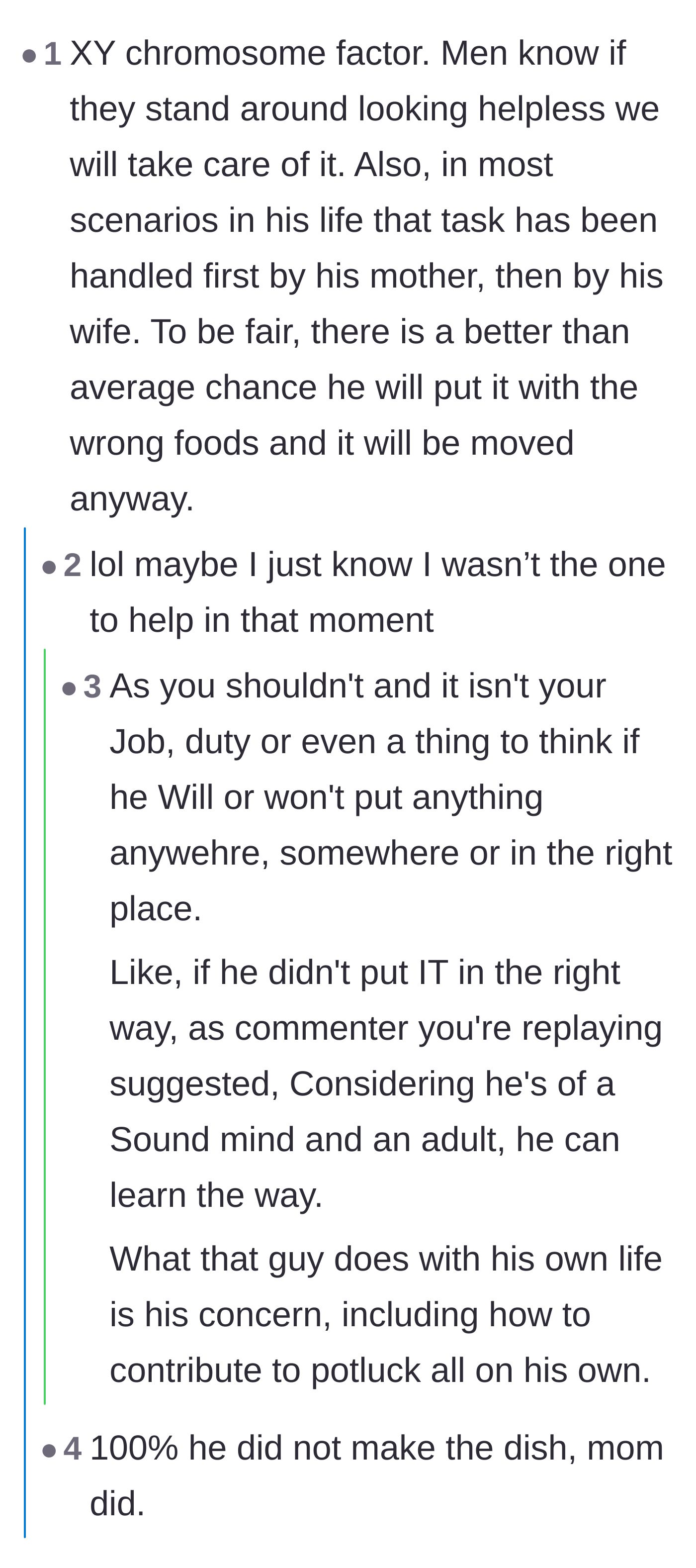 Comment thread 6 - Pointing out that men often expect female coworkers to act like their mothers in managing domestic tasks.