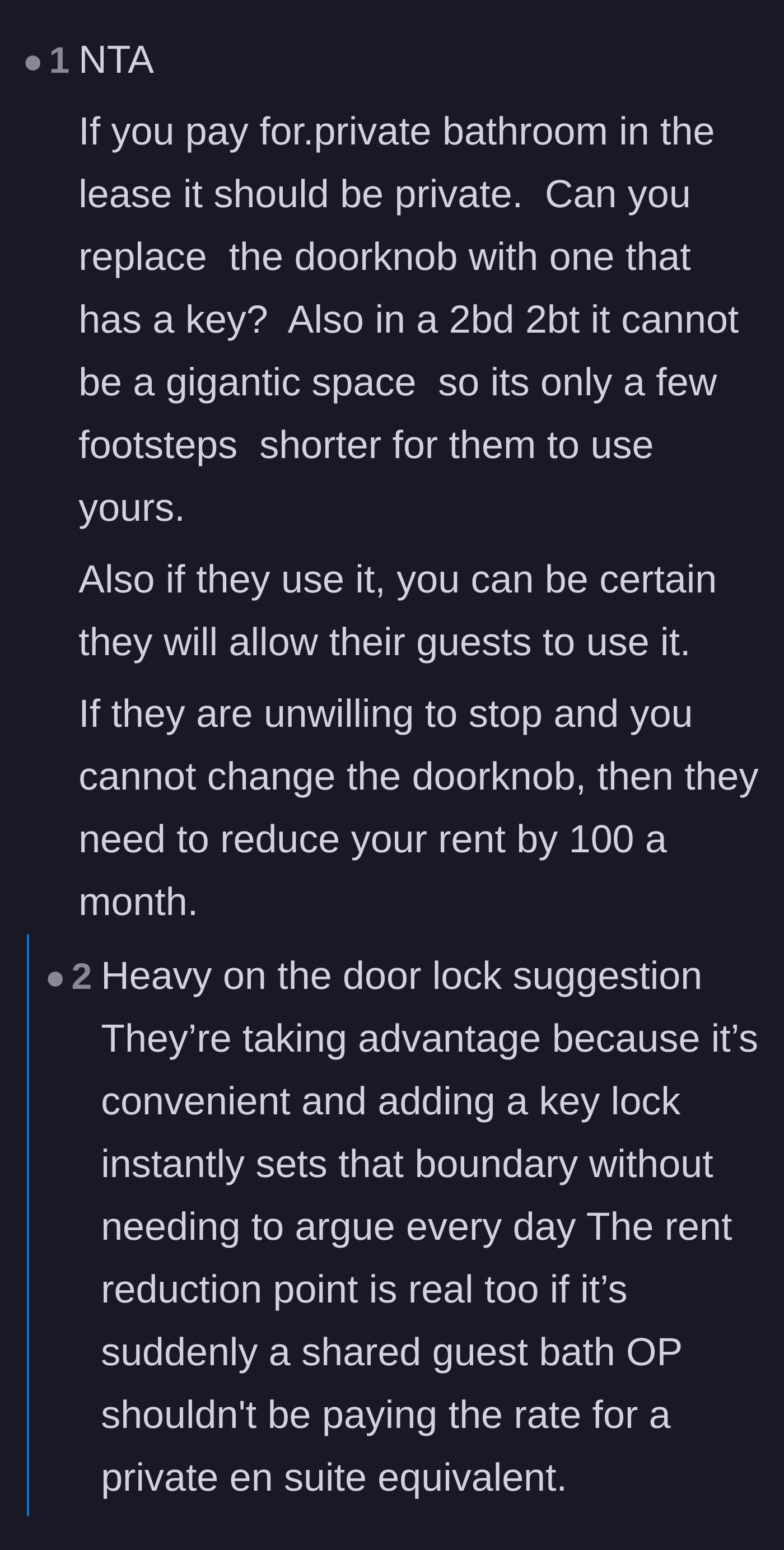 Comment thread 4 - Debating the financial unfairness of the rent split and suggesting combination locks.