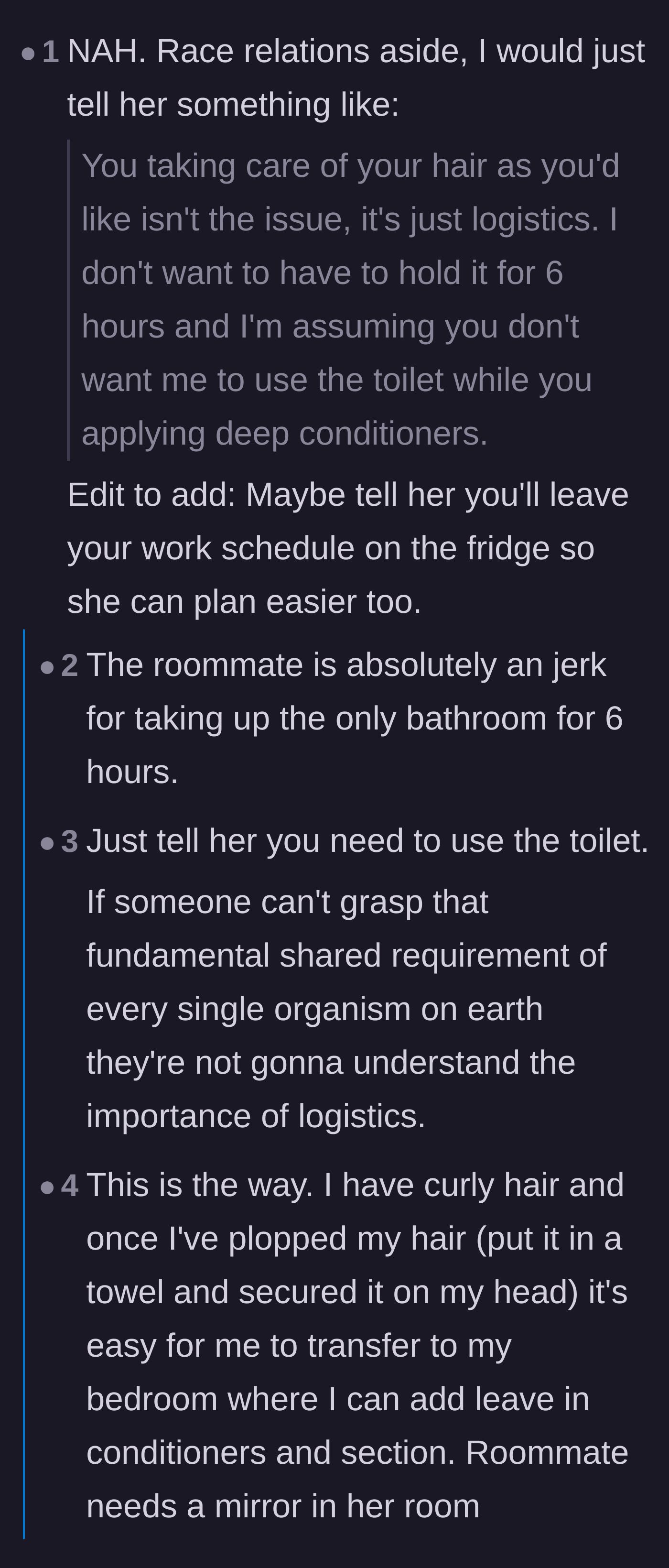 Comment thread 2 - A debate about communication styles that derails into whether the roommate's hostility was just a cultural misunderstanding.