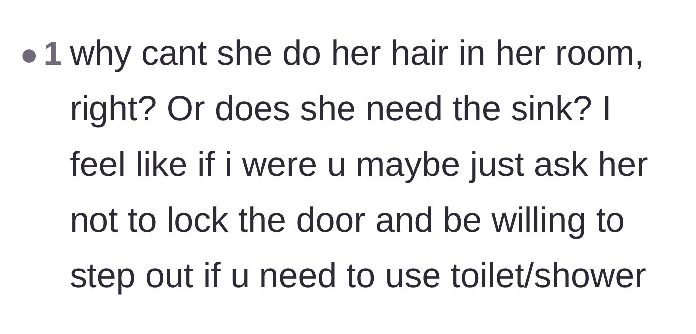 Comment thread 4 - A straightforward suggestion to just leave the bathroom door unlocked during the routine.