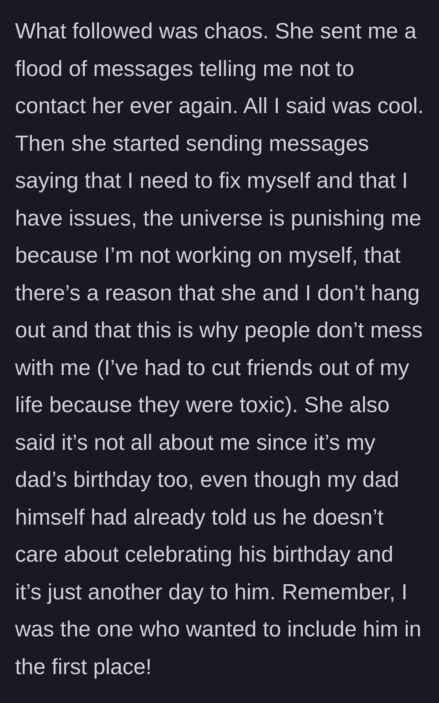 Story part 4 - The sister sends an unhinged flood of toxic, insulting messages.