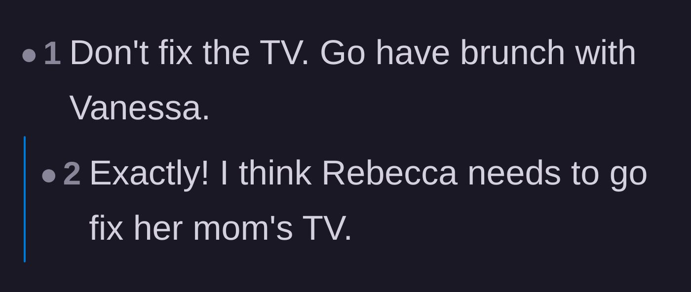Comment thread 4 - Readers telling the author not to fix her mom's TV and to go to brunch with the older sister instead.
