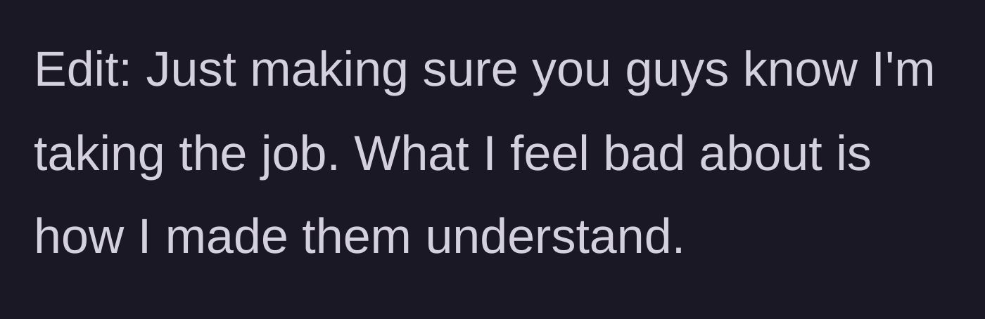 Story part 5 - The main character confirming they are moving but expressing unwarranted guilt over their blunt delivery to their siblings.