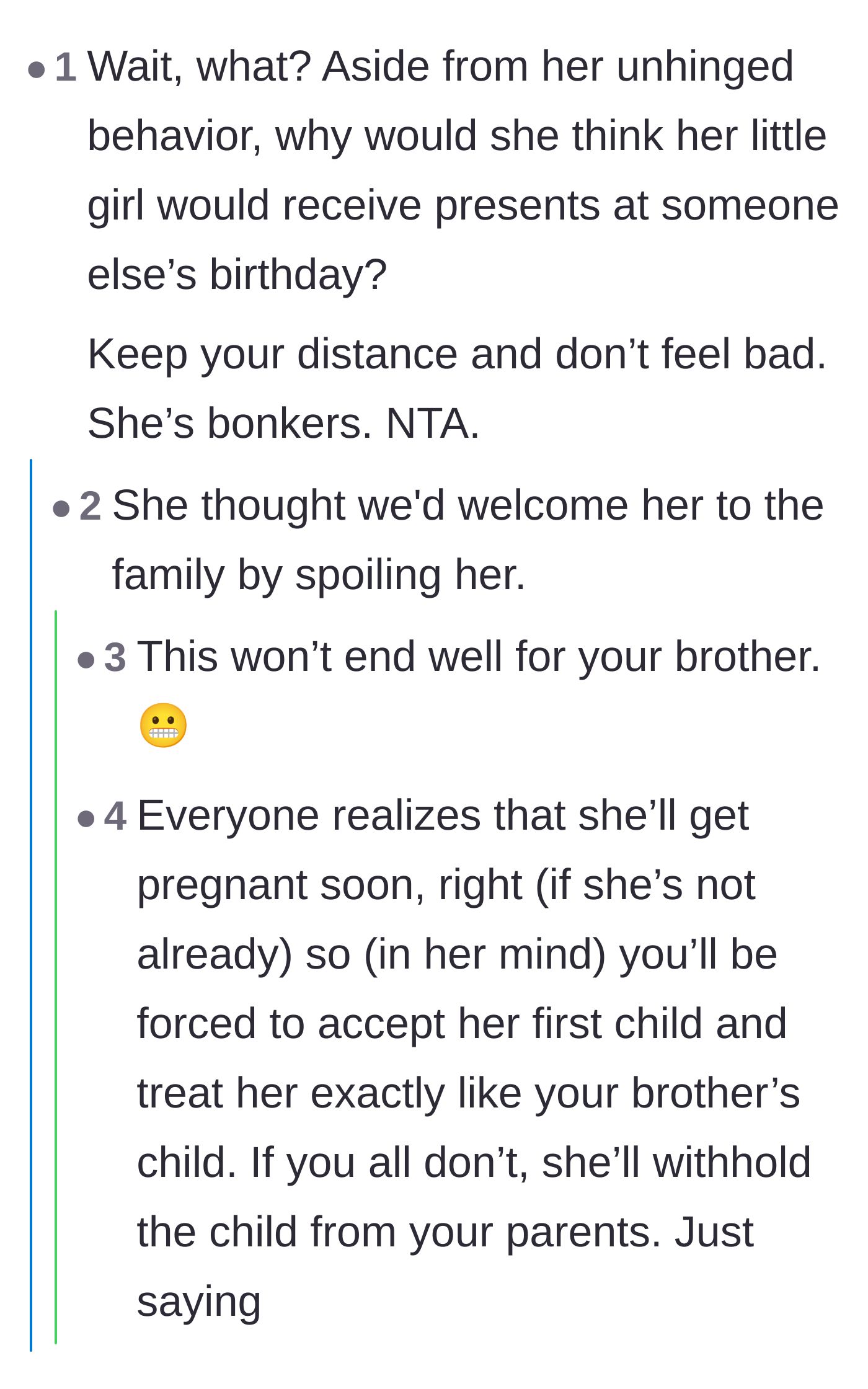 Comment thread 1 - Readers discuss the absurdity of demanding gifts at someone else's birthday and predict a disastrous, drama-filled future for the brother.