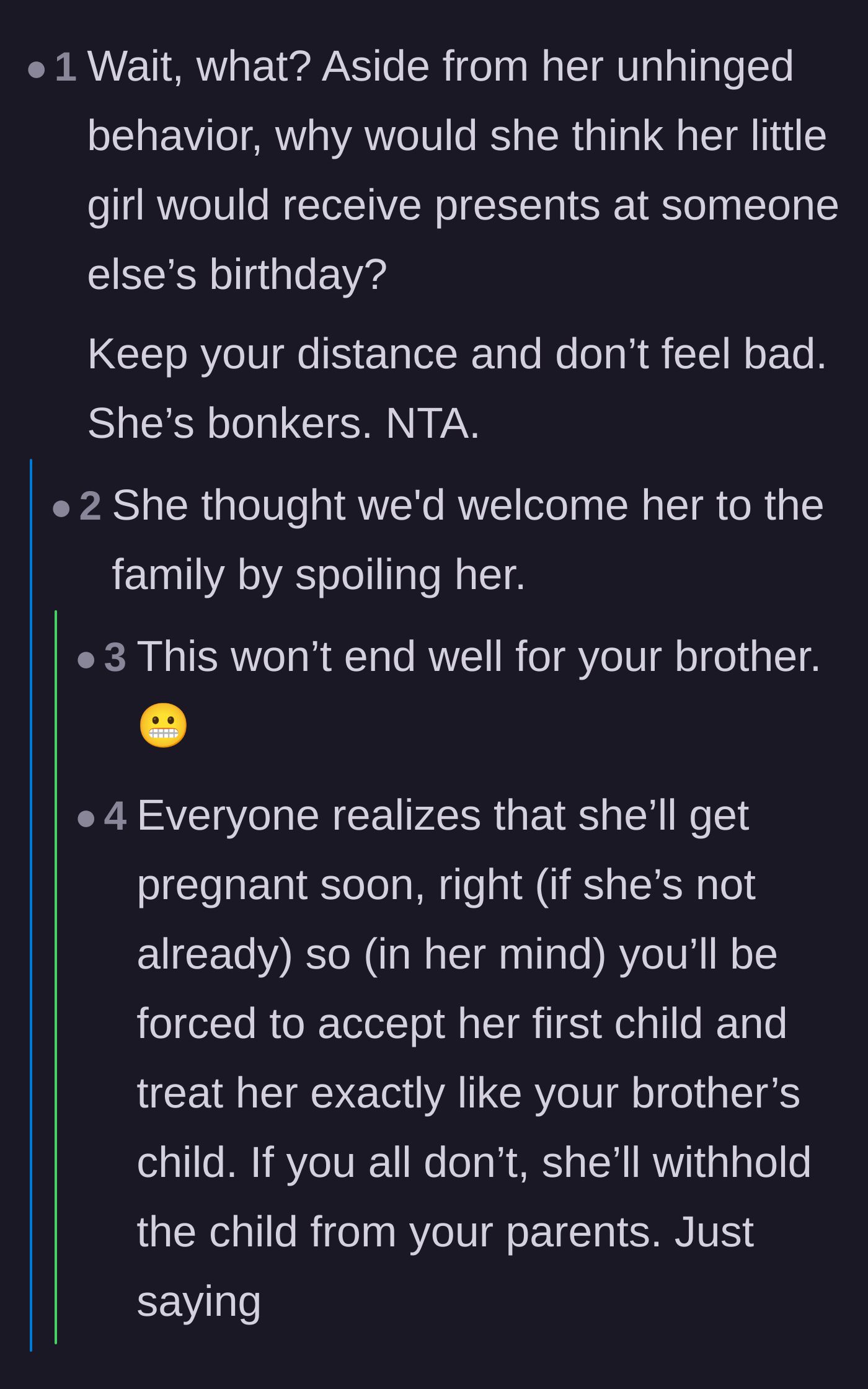 Comment thread 1 - Readers discuss the absurdity of demanding gifts at someone else's birthday and predict a disastrous, drama-filled future for the brother.