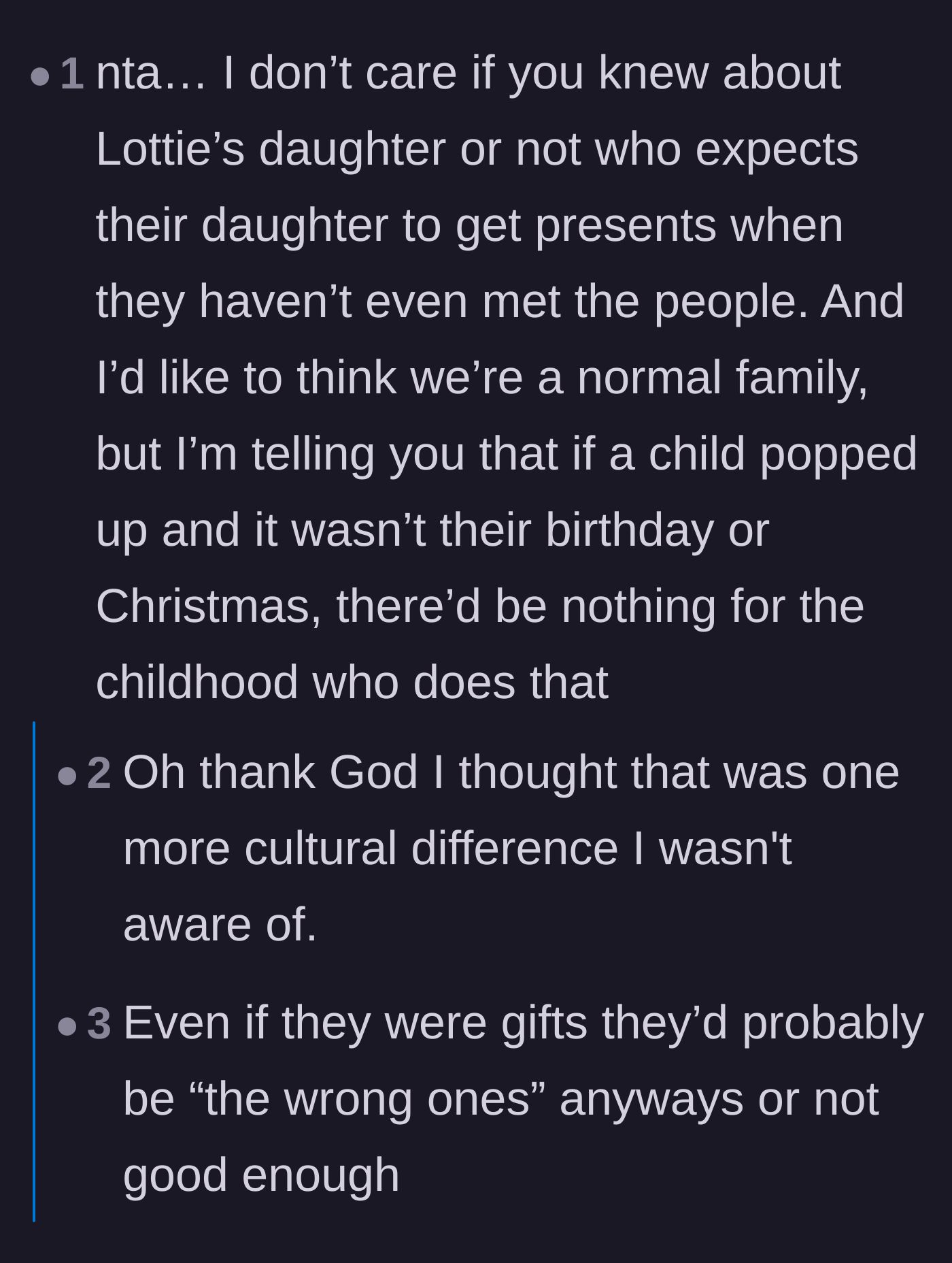 Comment thread 2 - Commenters validate the host's shock over the bizarre demand for unprovoked presents for a stranger's child.