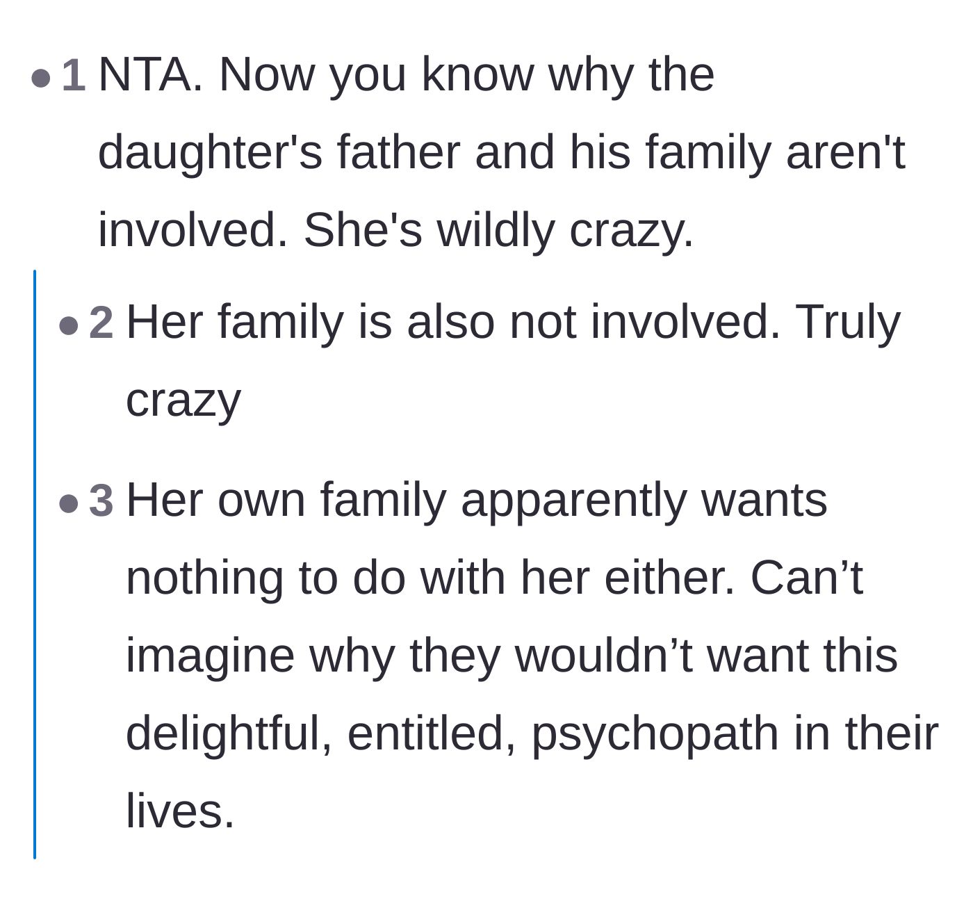 Comment thread 4 - Readers point out that the fiancée being entirely estranged from three separate families is a massive, glowing warning sign.