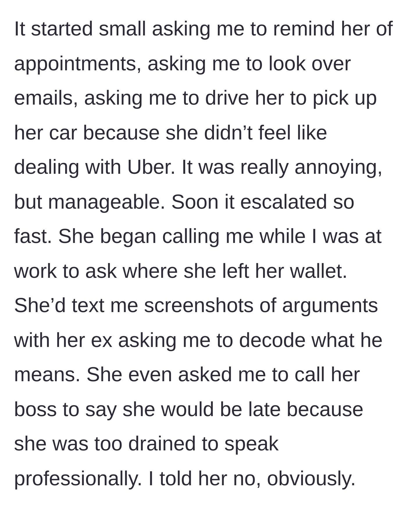 Story part 2 - The younger sister's demands escalate from simple reminders to asking her older sibling to call her boss to excuse her lateness.