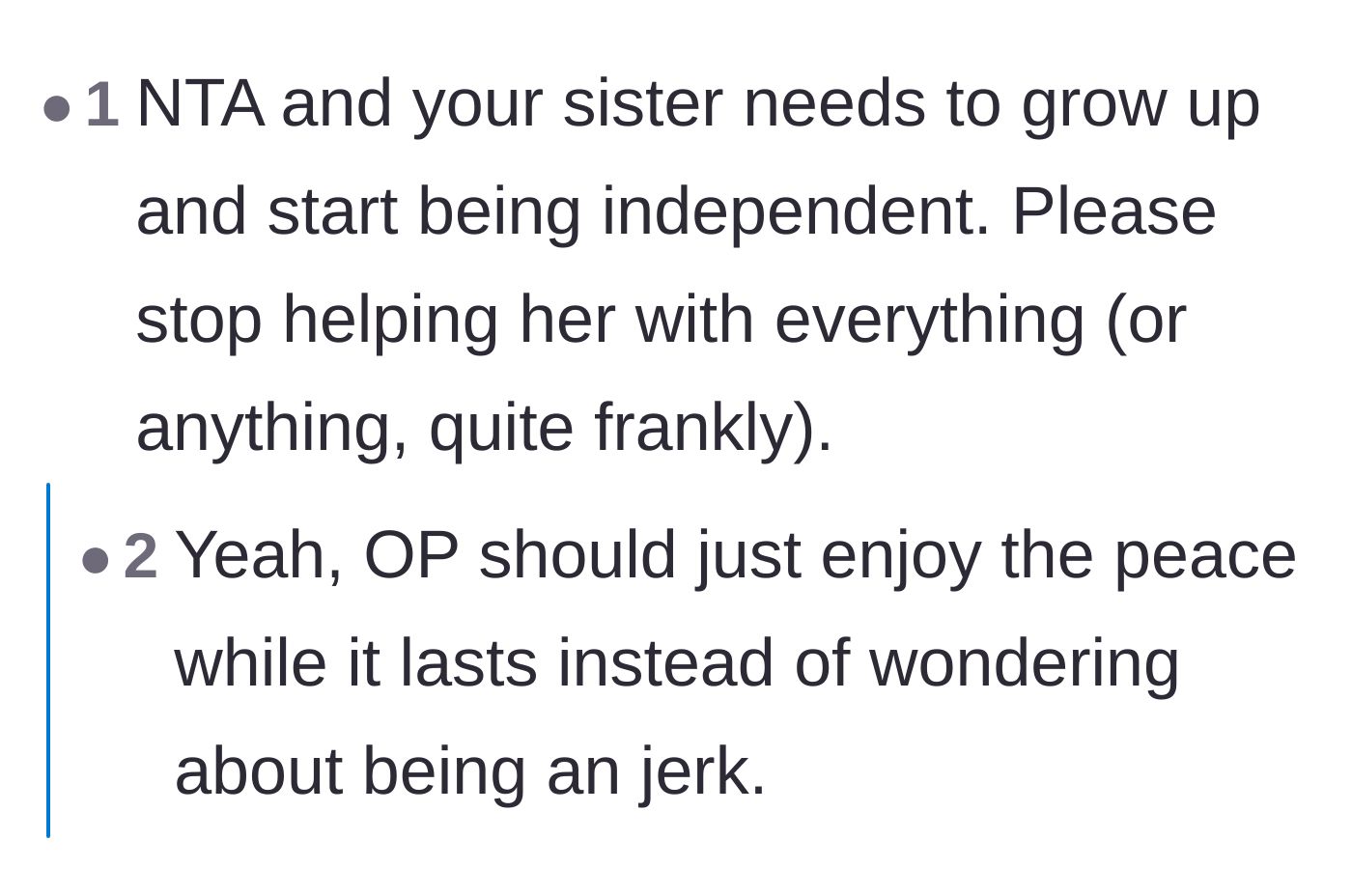 Comment thread 2 - Readers suggesting that the younger sister's silent treatment is actually a blessing in disguise.