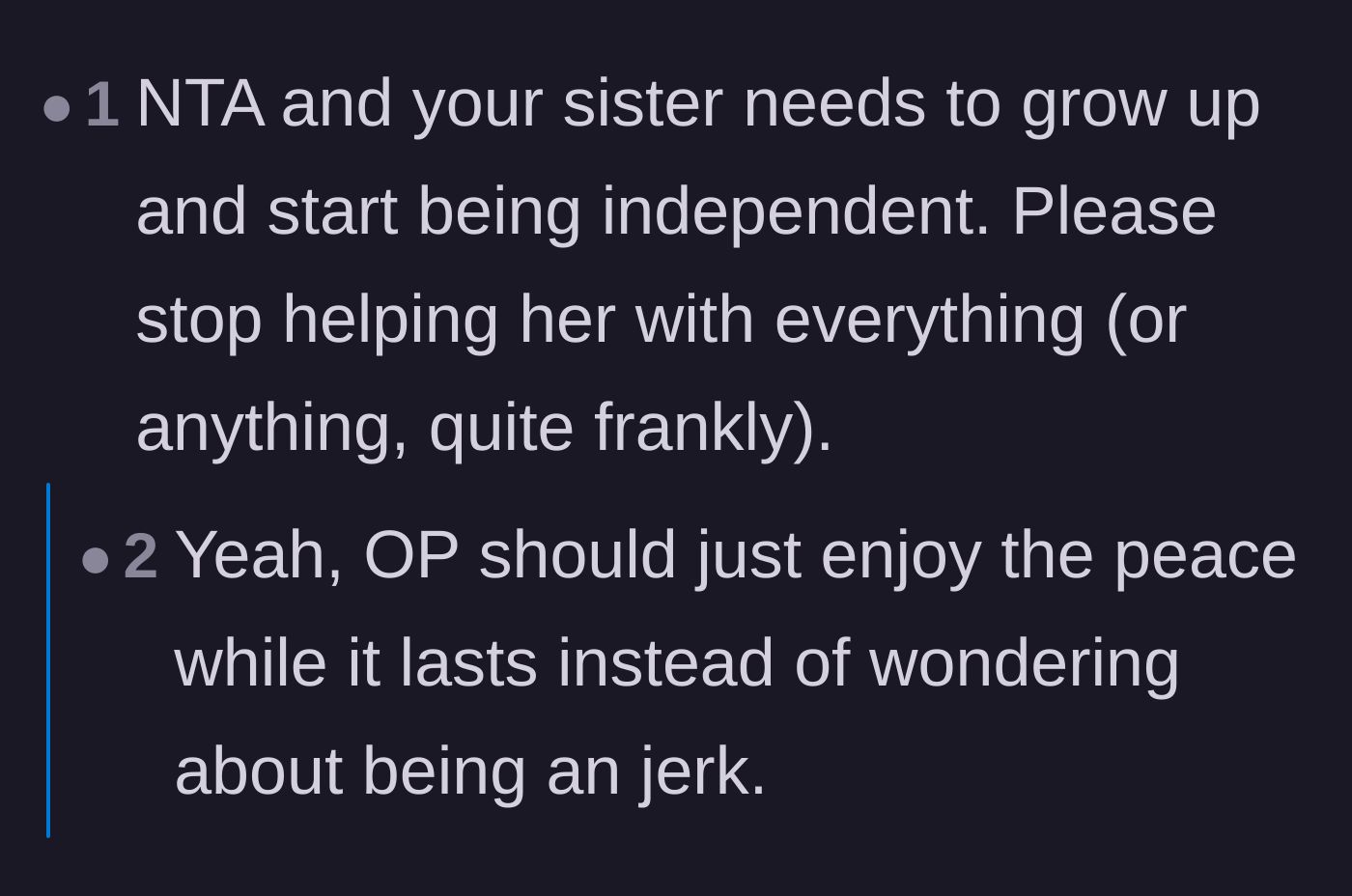 Comment thread 2 - Readers suggesting that the younger sister's silent treatment is actually a blessing in disguise.