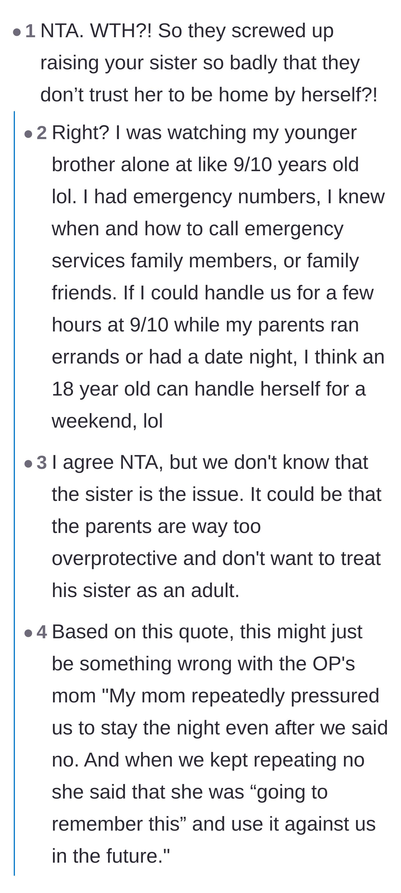 Comment thread 1 - Readers sharing stories of babysitting at age 10 to highlight the absurdity of an 18-year-old needing a sitter
