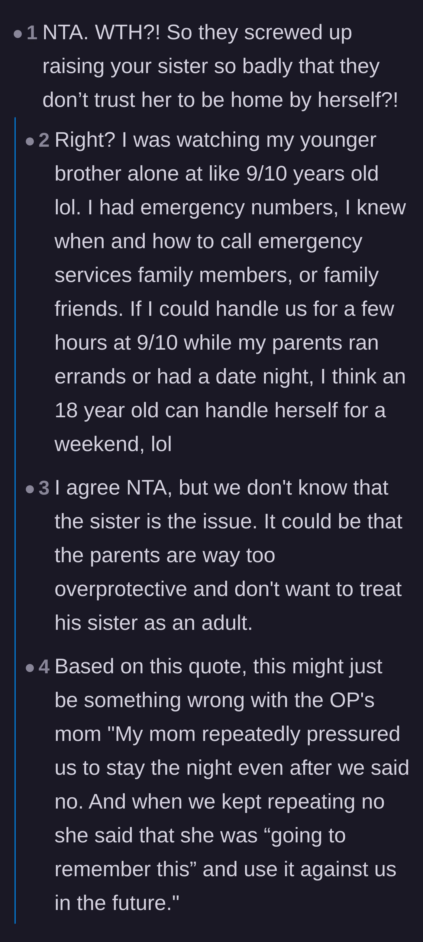 Comment thread 1 - Readers sharing stories of babysitting at age 10 to highlight the absurdity of an 18-year-old needing a sitter