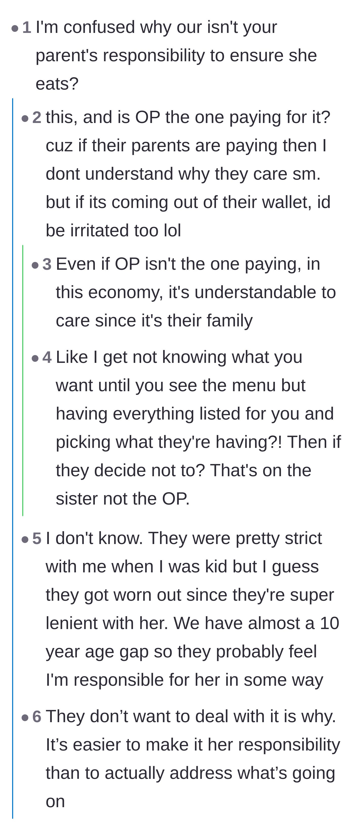 Comment thread 1 - Readers debate whether the sister has a behavioral or reading issue, ultimately blaming the parents for not addressing it.