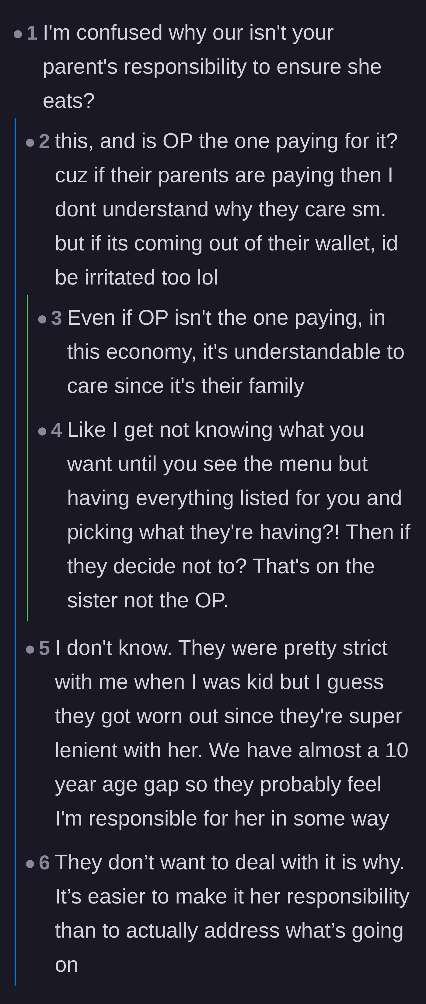 Comment thread 1 - Readers debate whether the sister has a behavioral or reading issue, ultimately blaming the parents for not addressing it.