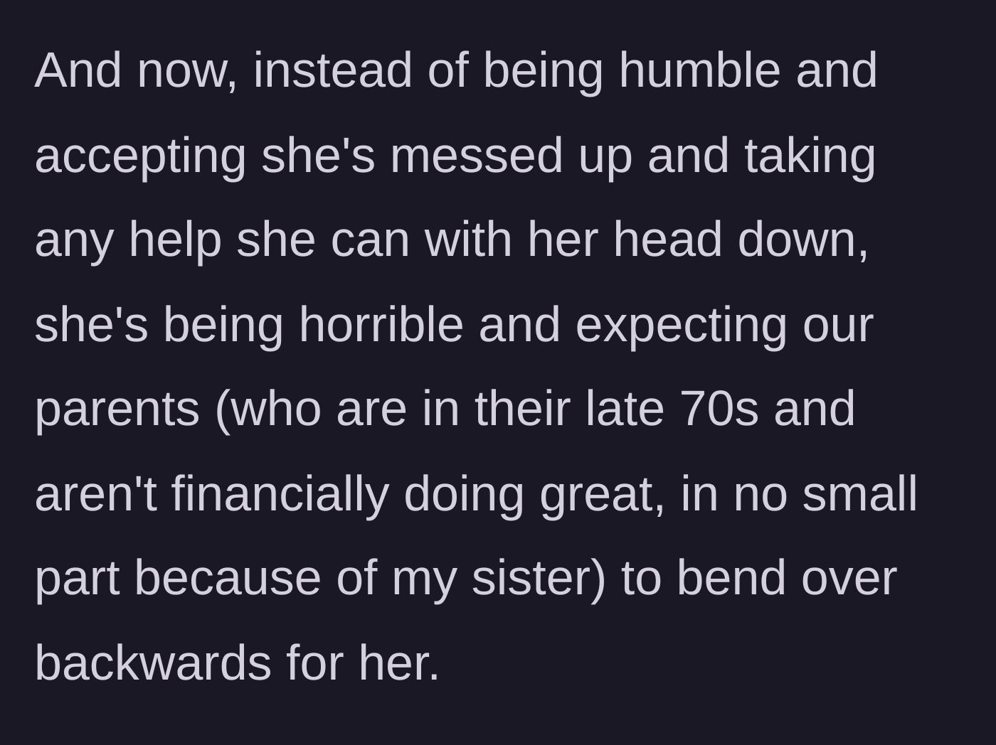 Story part 5 - Two exhausted, elderly parents handing over their empty wallets to a demanding adult daughter.