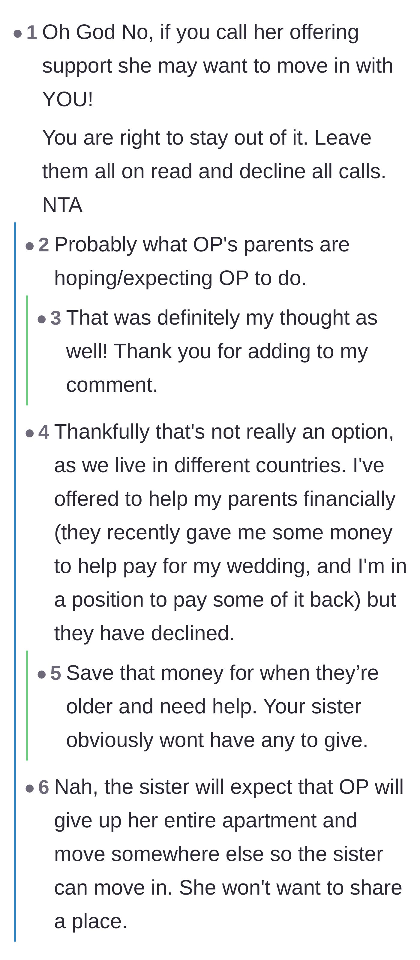 Comment thread 1 - Commenters warning that any financial help given to the parents will just be siphoned off by the entitled sister.
