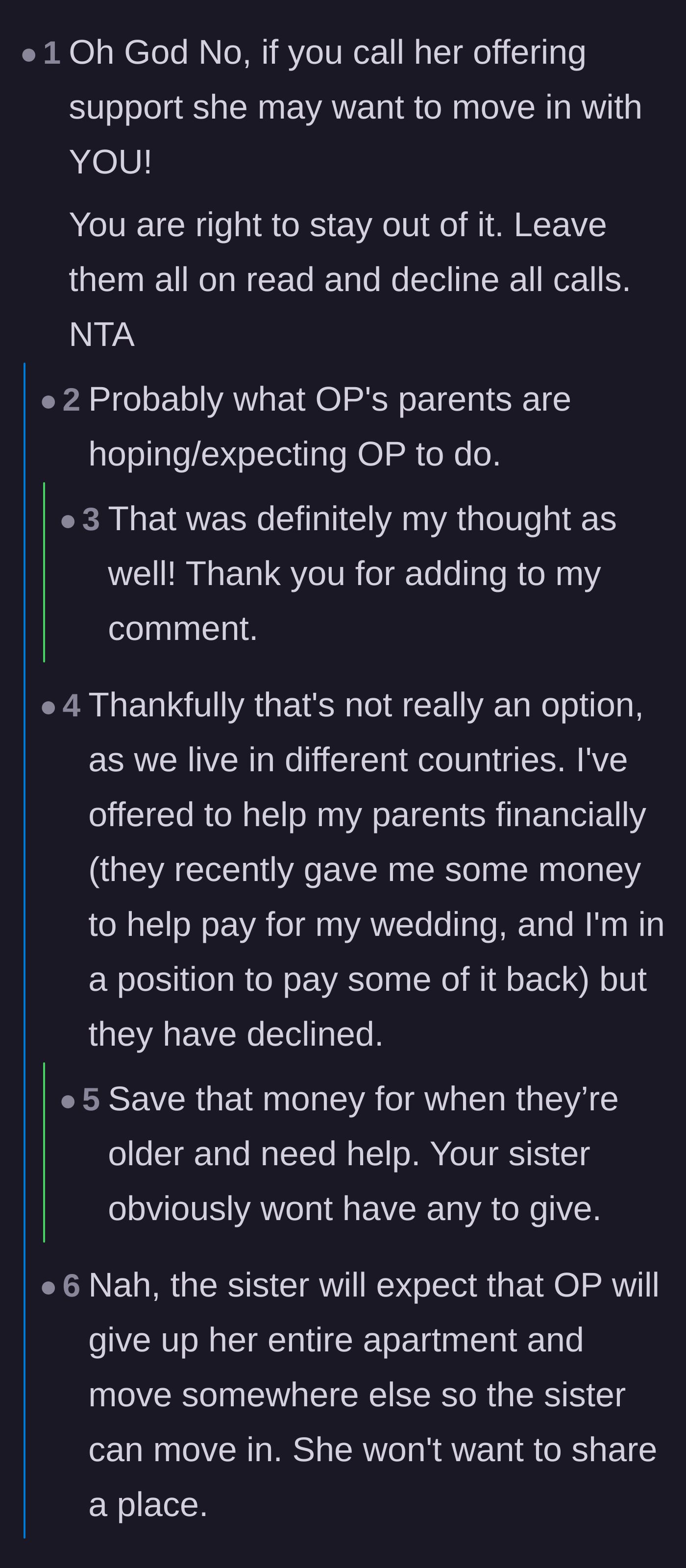 Comment thread 1 - Commenters warning that any financial help given to the parents will just be siphoned off by the entitled sister.