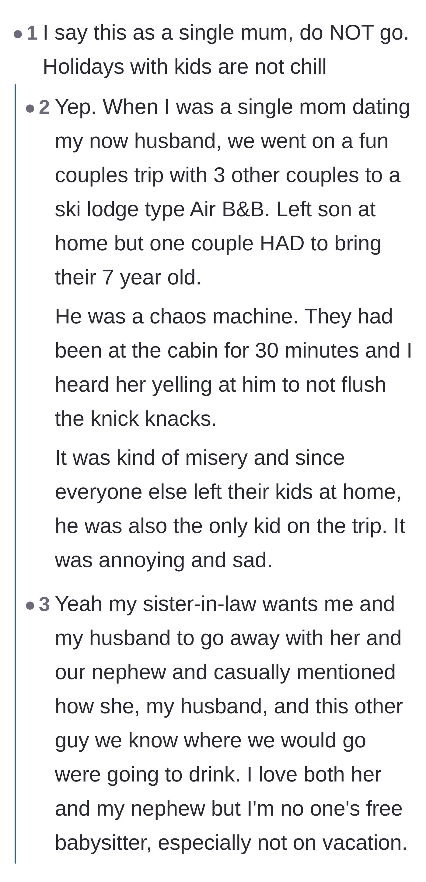Comment thread 3 - Parents sharing their own chaotic experiences of traveling with young children