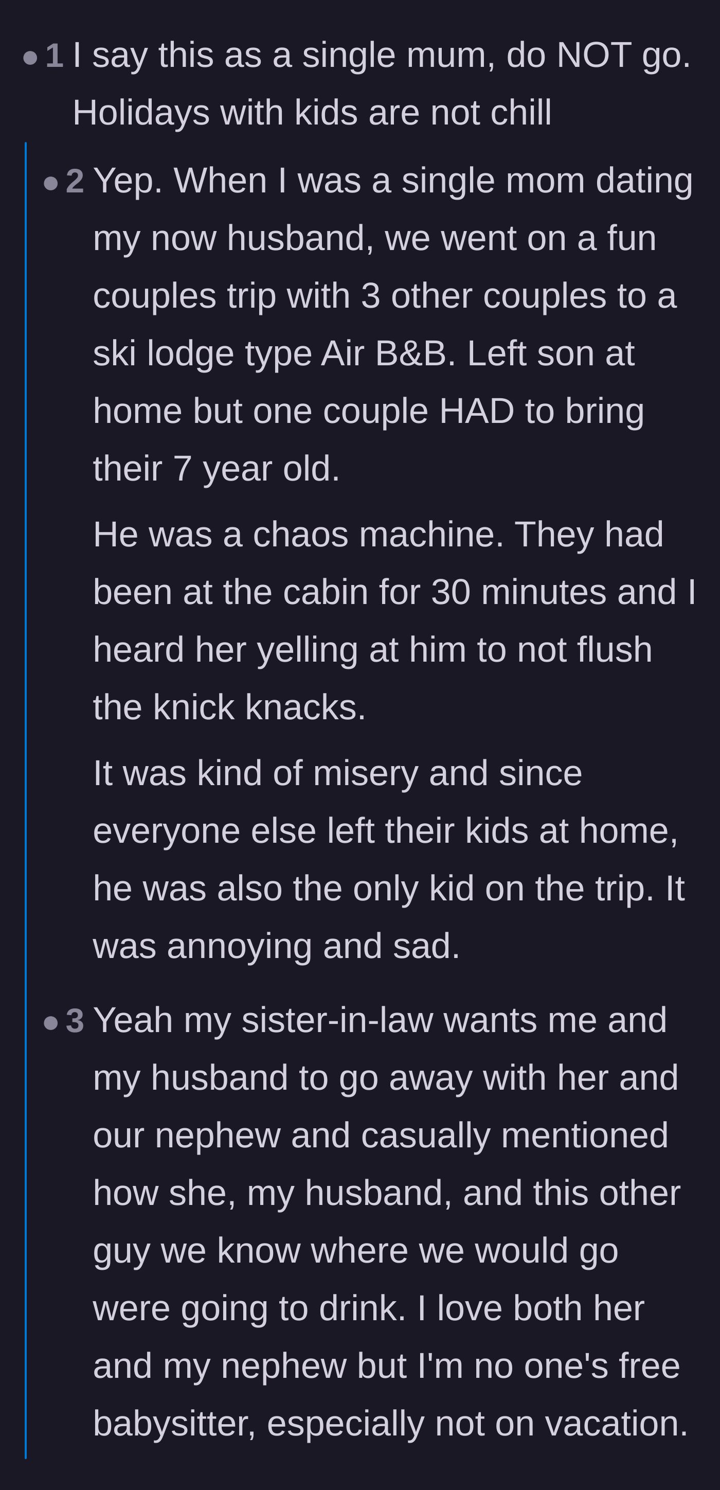 Comment thread 3 - Parents sharing their own chaotic experiences of traveling with young children