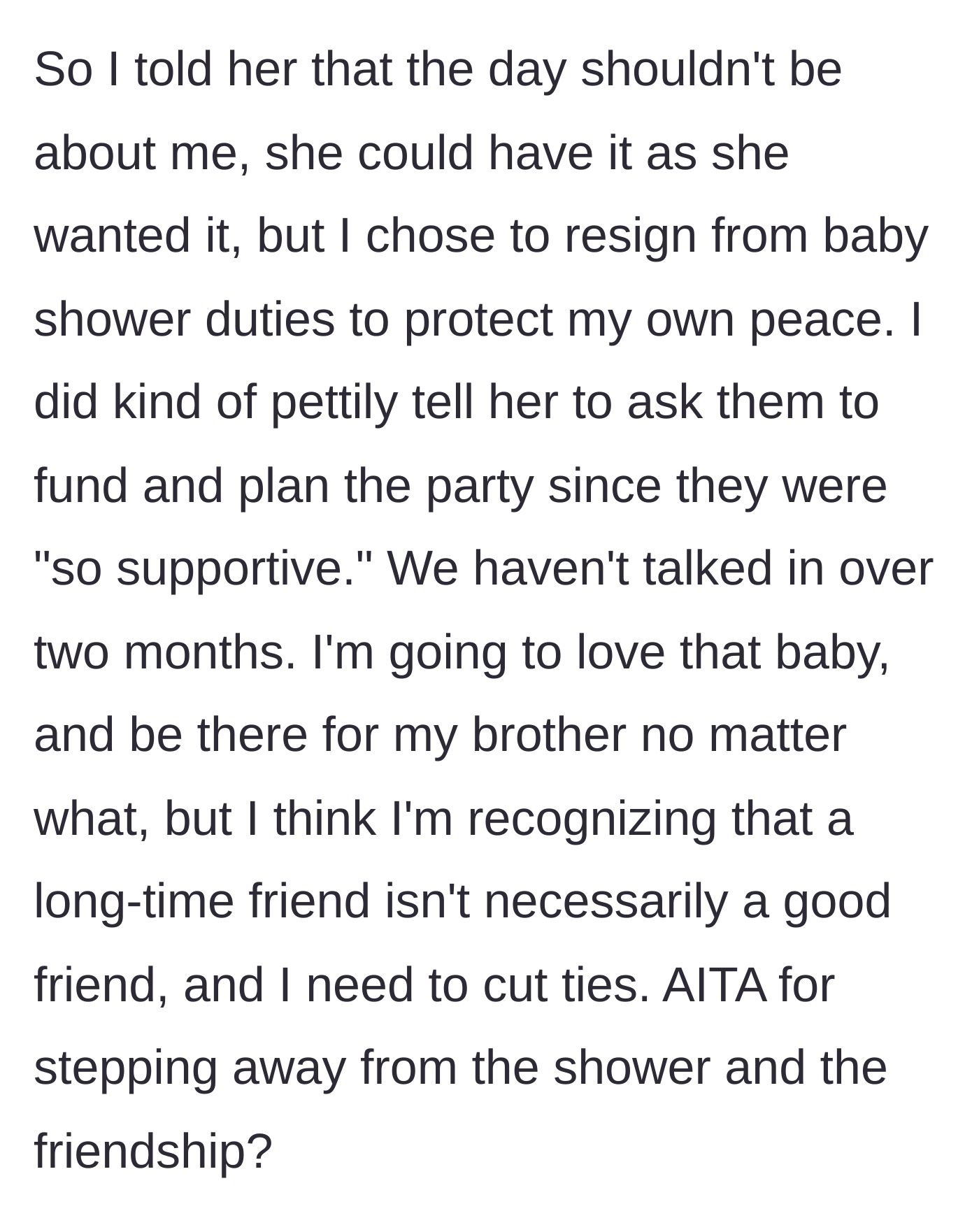 Story part 7 - The main character steps down from hosting duties, tells her to ask the ex to fund it, and cuts contact to protect her peace.