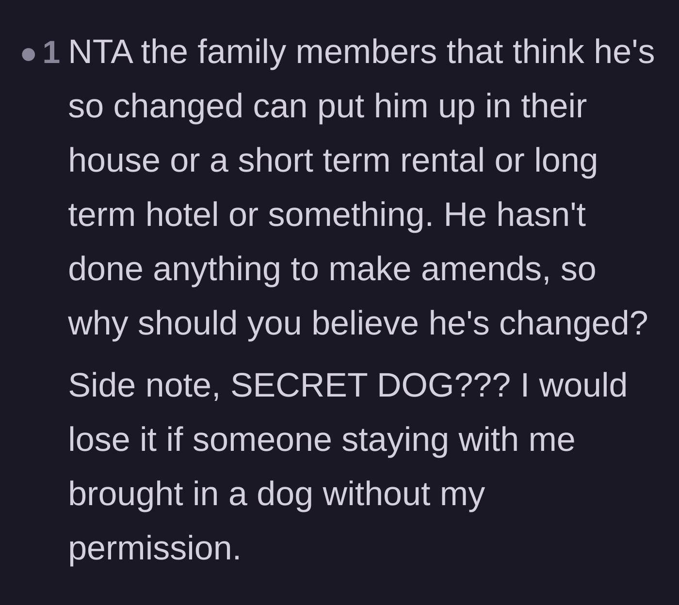 Comment thread 6 - A comment highlighting the absolute absurdity of bringing a secret dog into someone else's house.