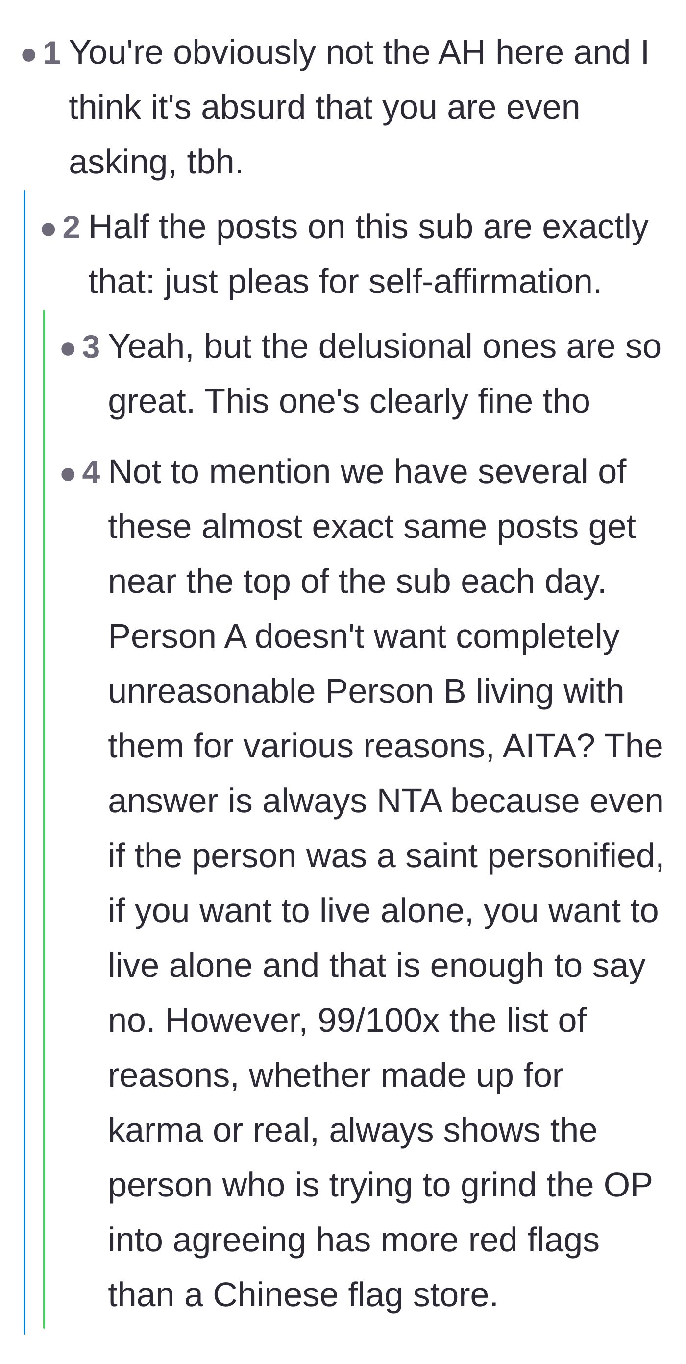 Comment thread 2 - A discussion about how the homeowner is clearly not at fault and how satisfying these obvious validation posts are.