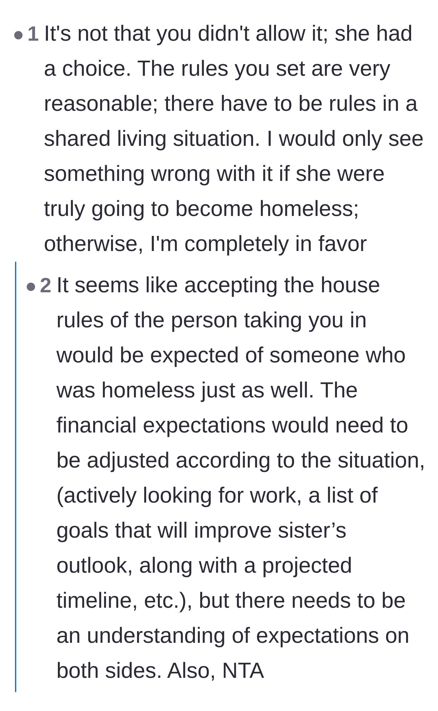 Comment thread 6 - A discussion framing the house rules as a fair choice rather than a strict denial.