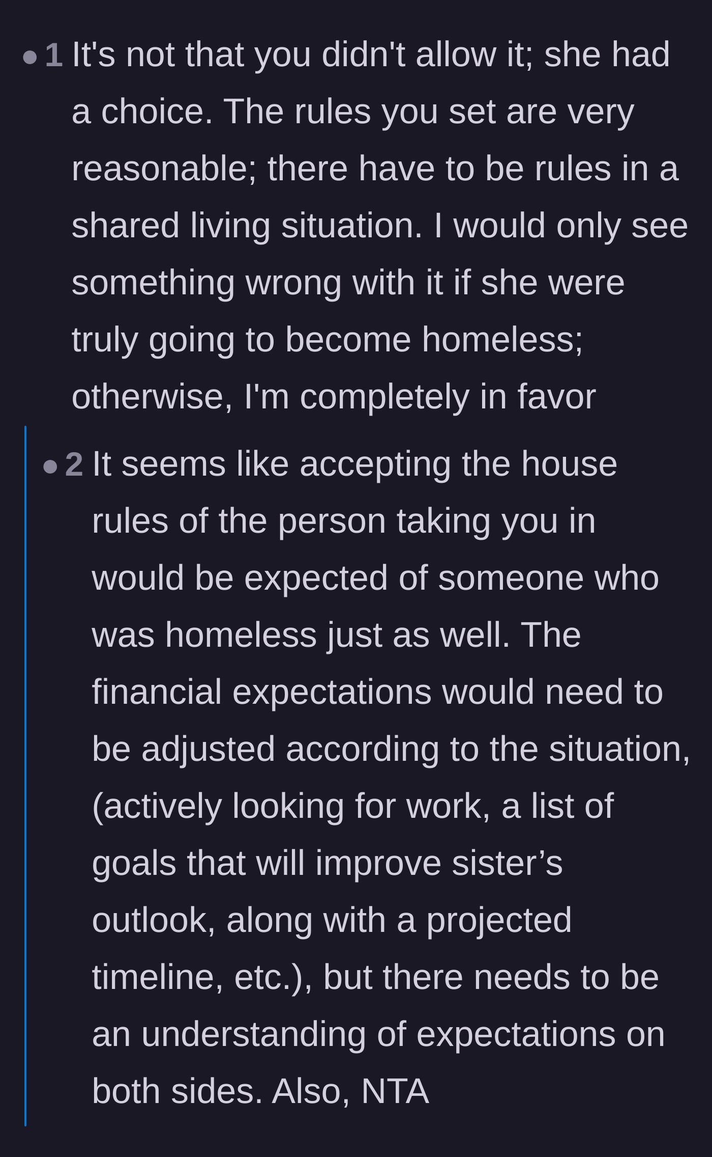 Comment thread 6 - A discussion framing the house rules as a fair choice rather than a strict denial.
