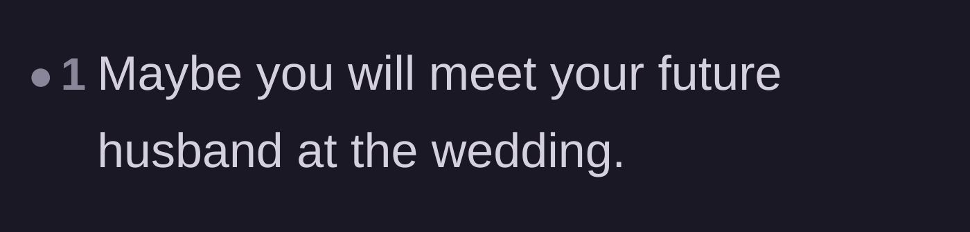 Comment thread 2 - A short, sassy comment suggesting she might meet her real future husband at the wedding.