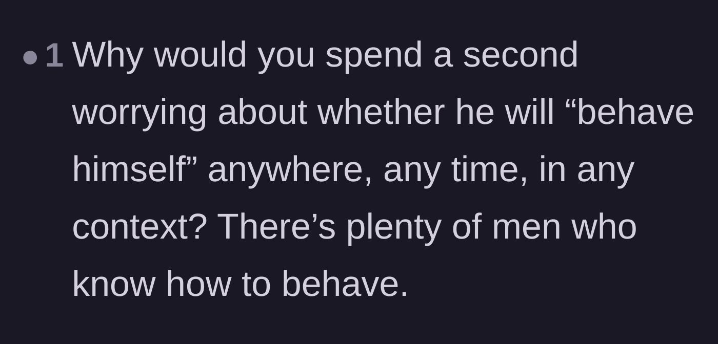 Comment thread 6 - Questioning why she tolerates a partner whose public behavior is a constant source of anxiety.